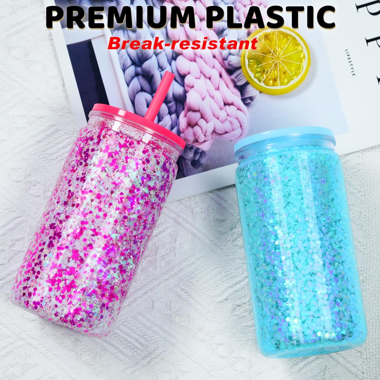 16 Oz Plastic Snowglobe Tumbler, 4 Pack Pre-Drilled Double Wall Plastic Clear Cup for Glitter Snow Globe Diy, Double Wall Snowglobe Cup with Colorful Lid - Image 4