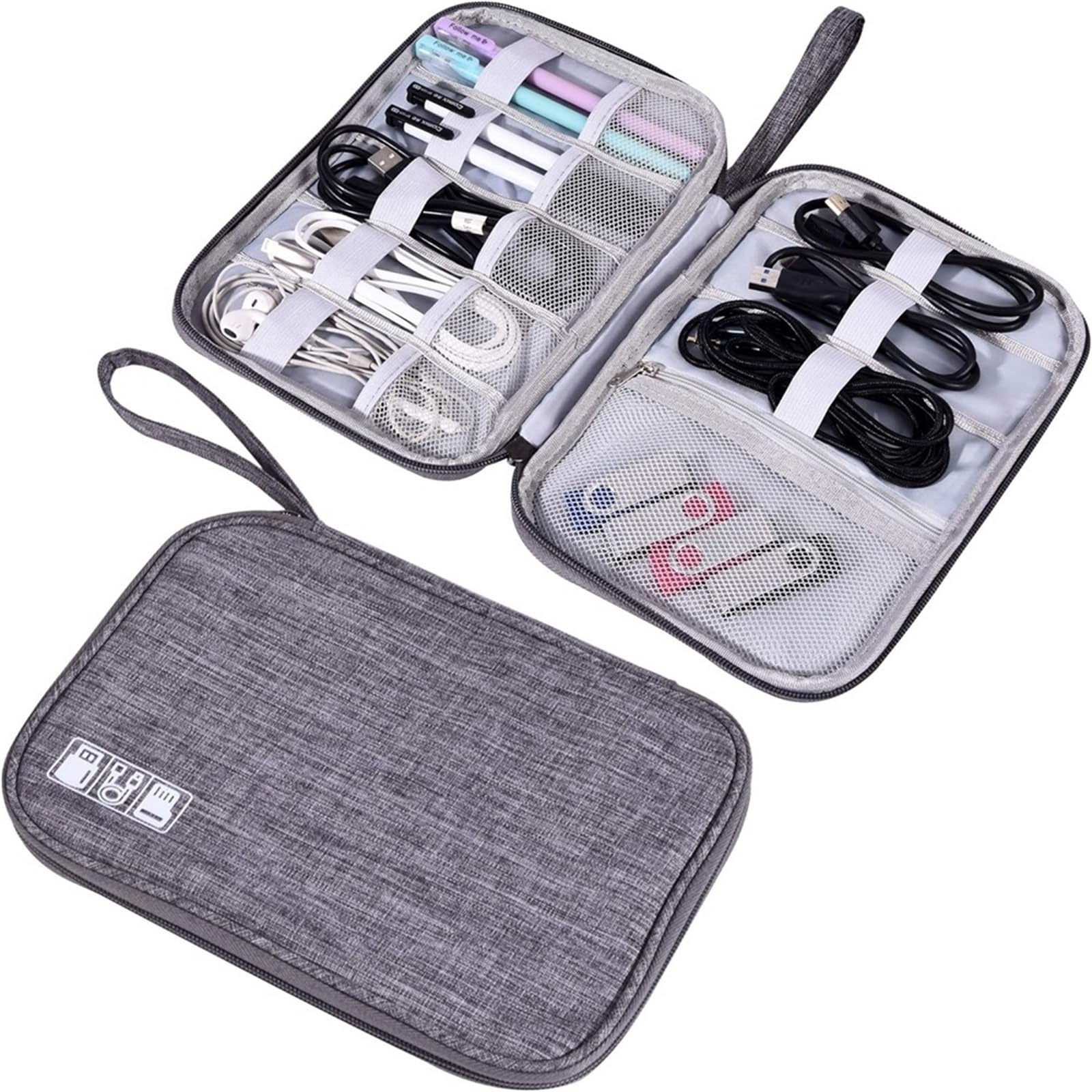 Torba na akcesoria elektroniczne, 2 szt. Elektronika podróżna Przenośny organizer do przechowywania kabli Etui na akcesoria elektroniczne(Gray)