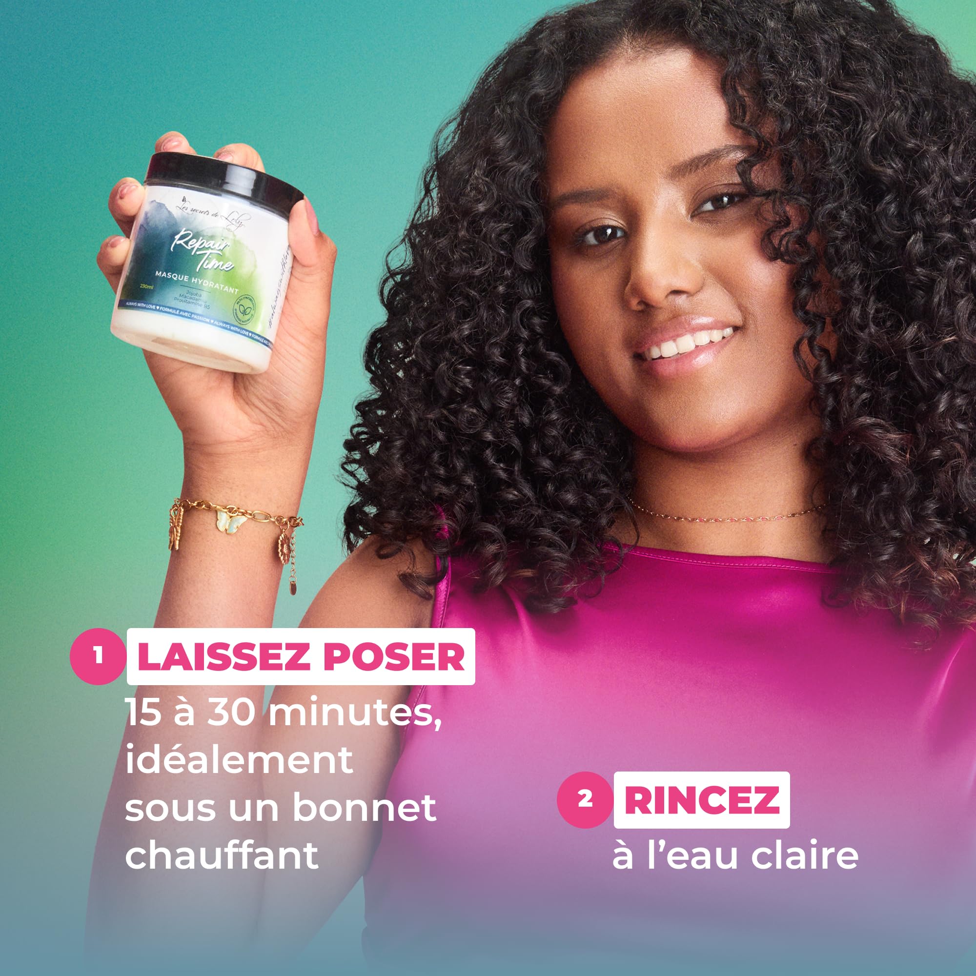 Les Secrets de Loly – Repair Time – Masque hydratant Fortifiant & démêlage facile – Cheveux ondulés, bouclés, frisés et crépus – +96% d'origine naturelle – 230 ml