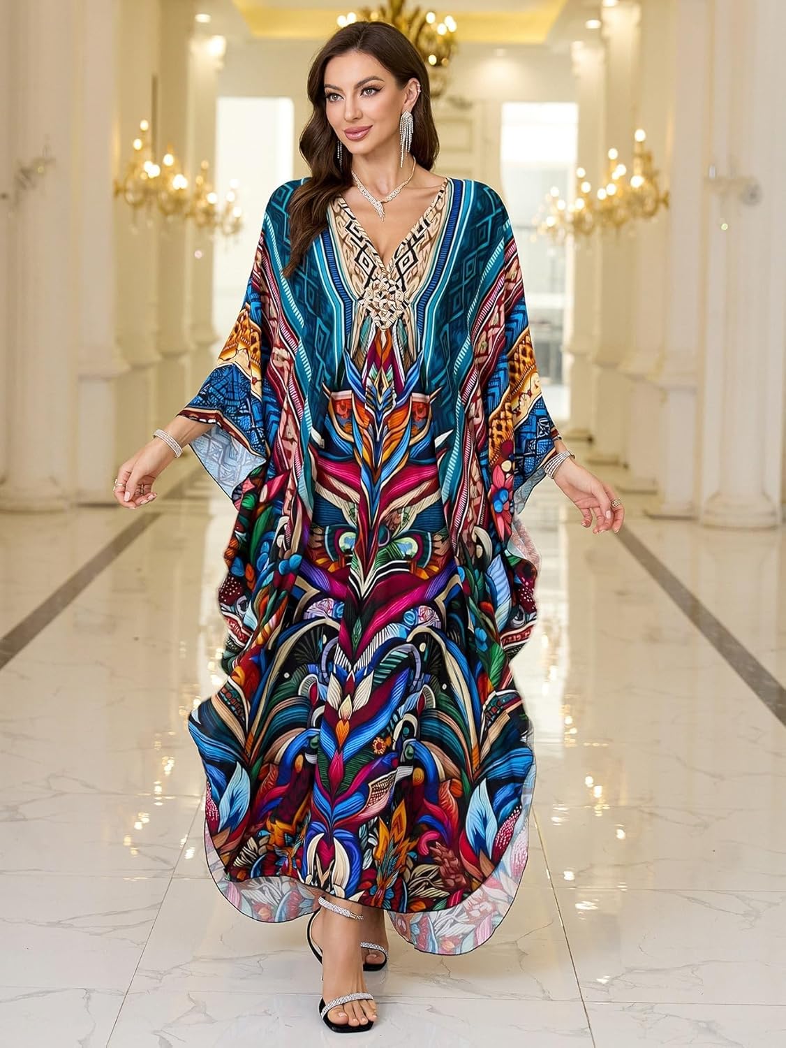 Women’s Kaftan Beach Cover Up Dress Plus Size Summer Swimsuit Loungewear Maxi Dress - Image 6