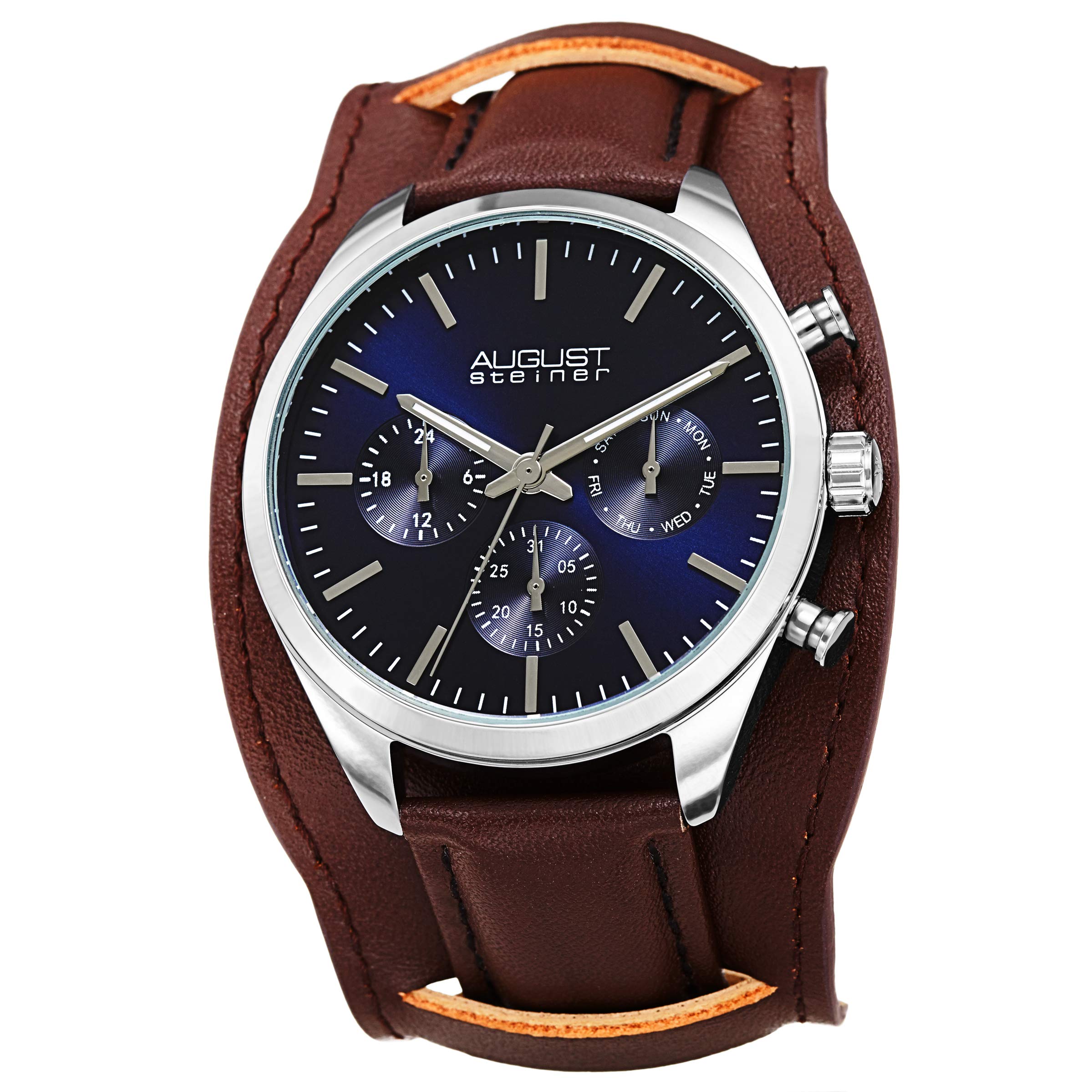 August Steiner Mens Quartz Watch, Analog Display and Leather Strap AS8270BUBR