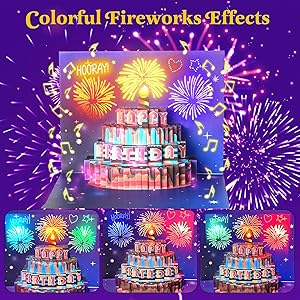 Omgpeike Musical Birthday Card,3D Pop-Up Greeting Card with Fireworks, LED Lights & Sound, Unique Birthday Gift for Mom, Dad, Friends, Kids