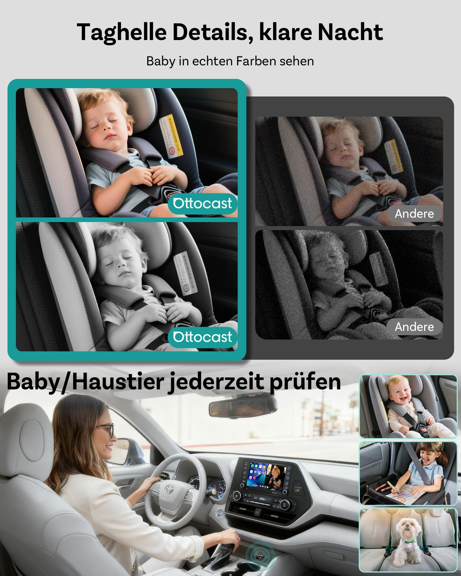 Ottocast Cabin Care CarPlay Adapter 2026, Ottocast Mini Caméra Siège Arrière 1080P, USB-A Plug & Play, Uniquement pour CarPlay Filaire d’Origine