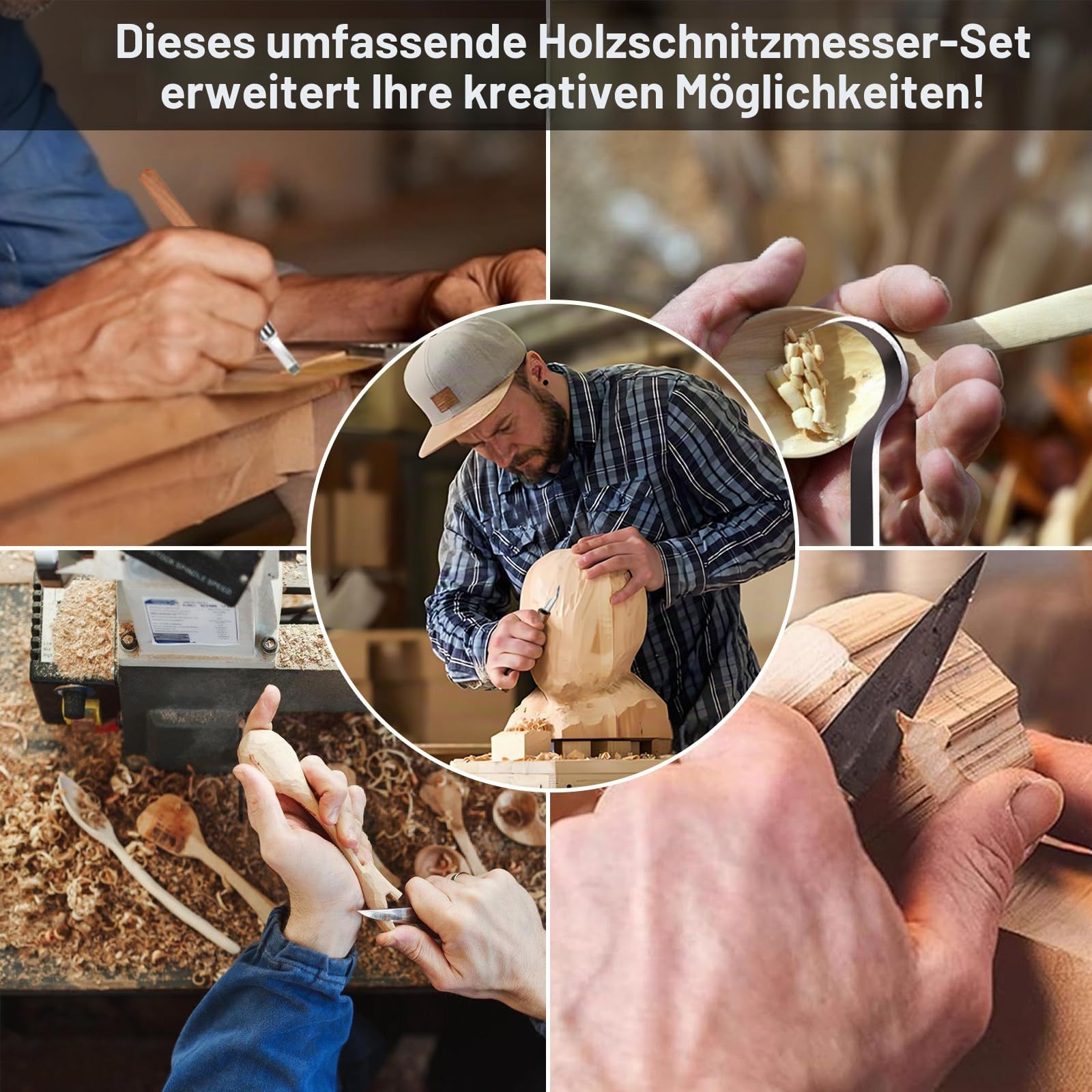 Schnitzwerkzeug, 15 Set of Holzschnitzwerkzeug Deluxe Schnitzset Kinder, Schnitzmesser Erwachsene enthalten Schnitzmesser, Tranchiermesser, Handschuhe, Poliermittel, Ledertasche