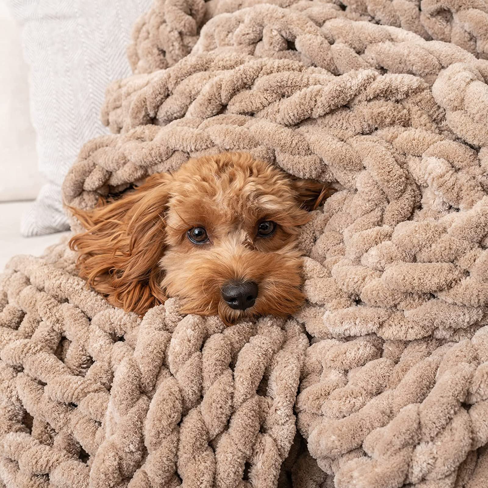 Luxuriöse Grobstrick-Überwurfdecke, Große Zopfstrick-Decke aus weichem, kuscheligem Polyester-Chenille, voluminöse Decken zum Kuscheln im Bett, Auf der Couch Oder Dem Sofa