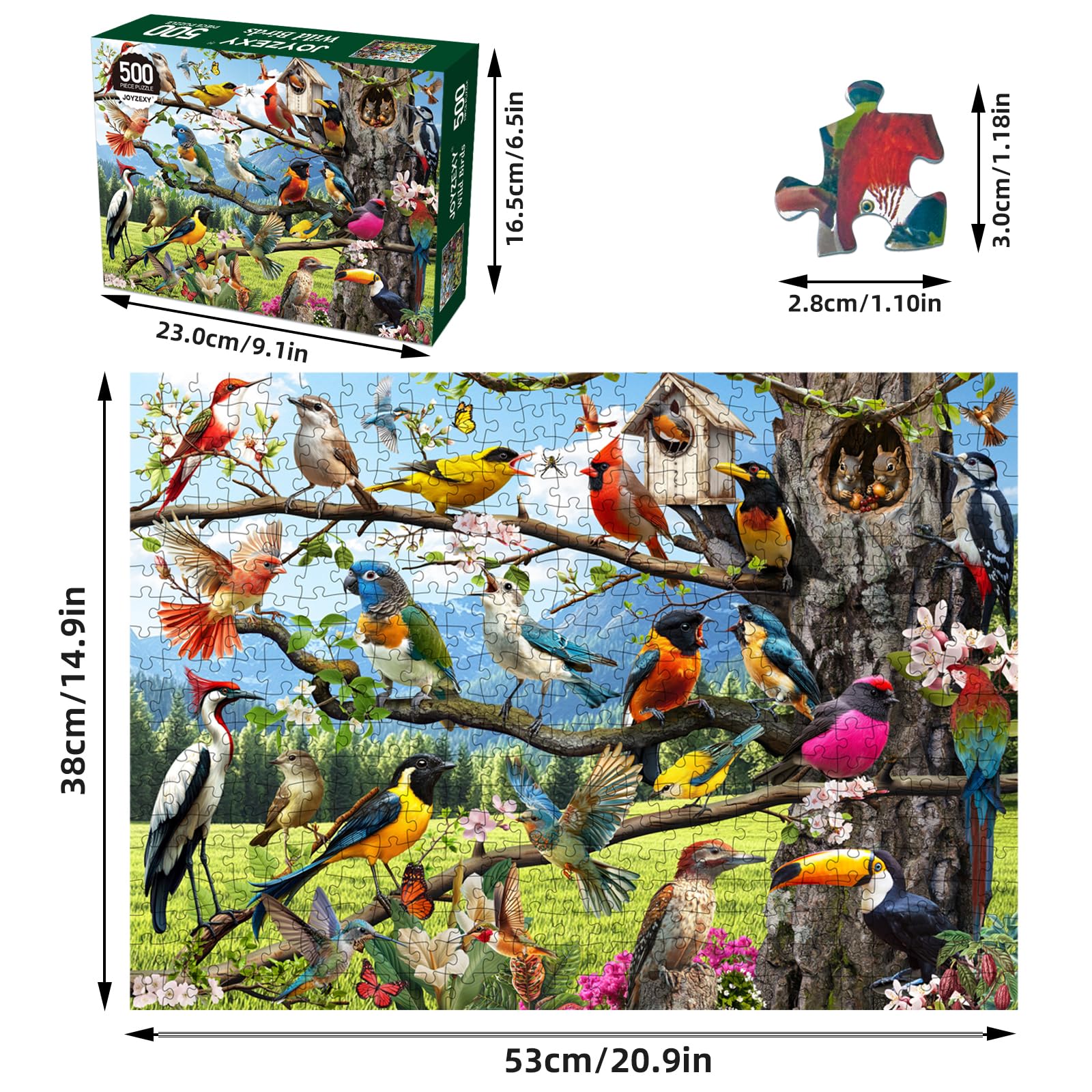 JOYZEXY Jigsaw Puzzles 500 Pieces, Wild Birds Puzzles for Adults, Nature Puzzle with Hummingbirds and Flowers Colorful 500 Piece Puzzle - Image 4