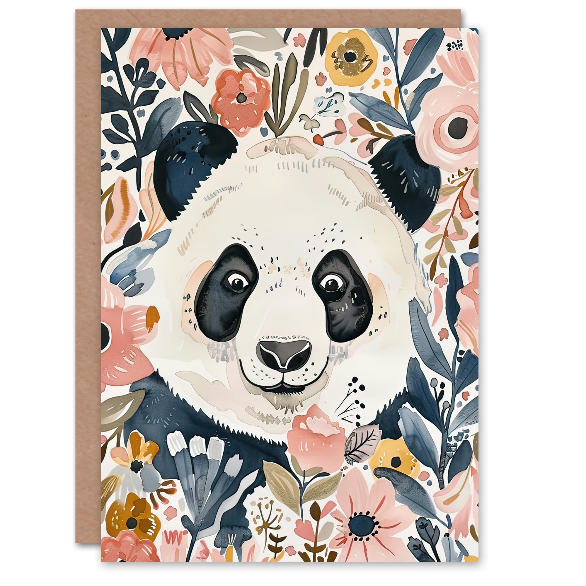 Artery8 Greeting Card Panda Bear Hiding in Spring Flowers Watercolour For Her Woman Birthday Card