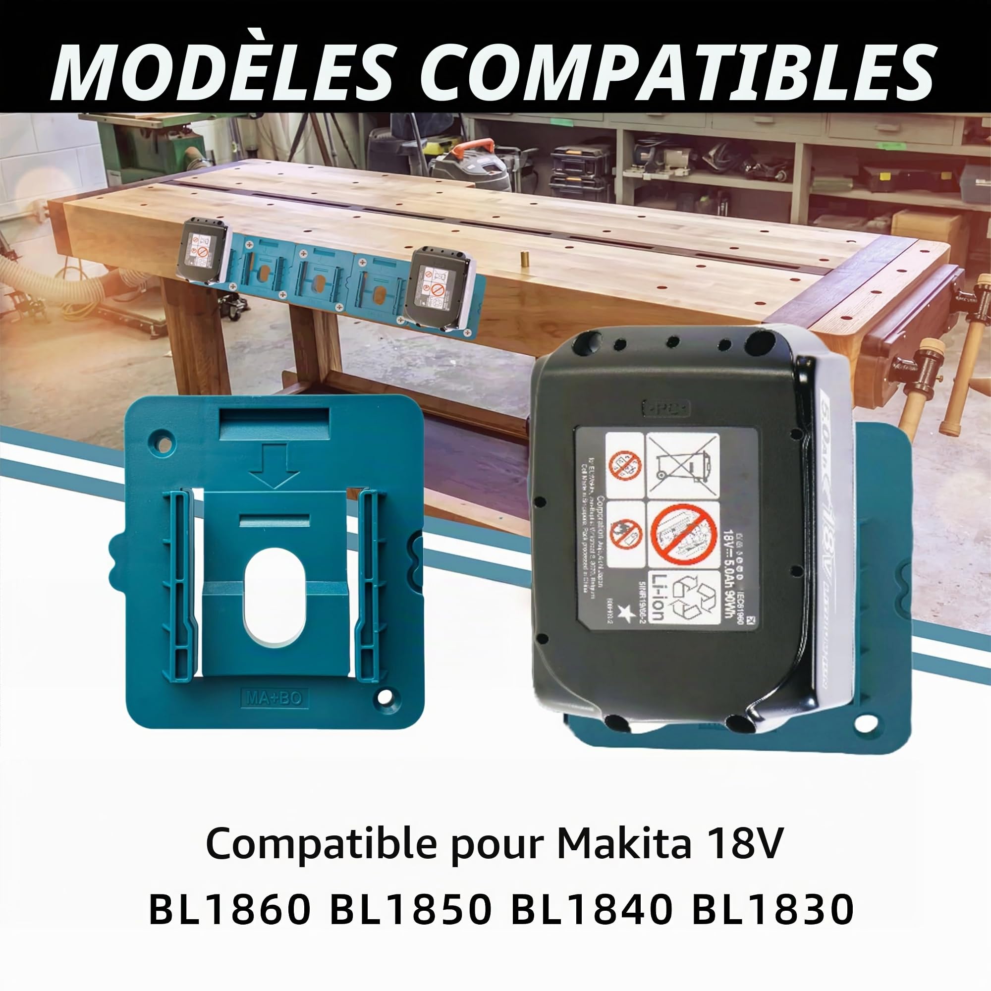 Lot de 12 supports de batterie compatibles avec Makita 18 V pour BL1860, BL1850, BL1840, BL1830 (avec 20 vis, pas de batterie)