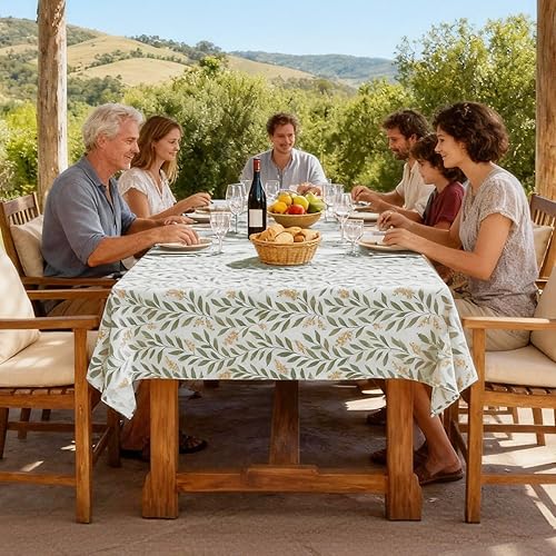 Miniatura 7 de H.VERSAILTEX Manteles de lino con estampado floral, mantel a prueba de derrames, resistente al agua, cubierta de mesa para cenar buffet, tela suave