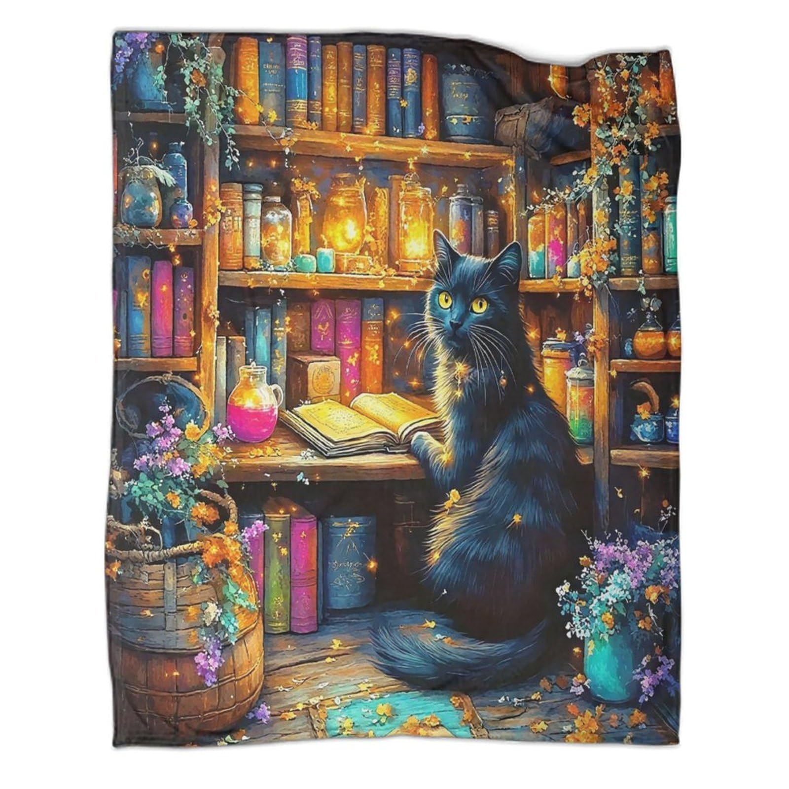 Couverture flanelle 3D Chat Library plaid anti-froid doux grand lit enfant