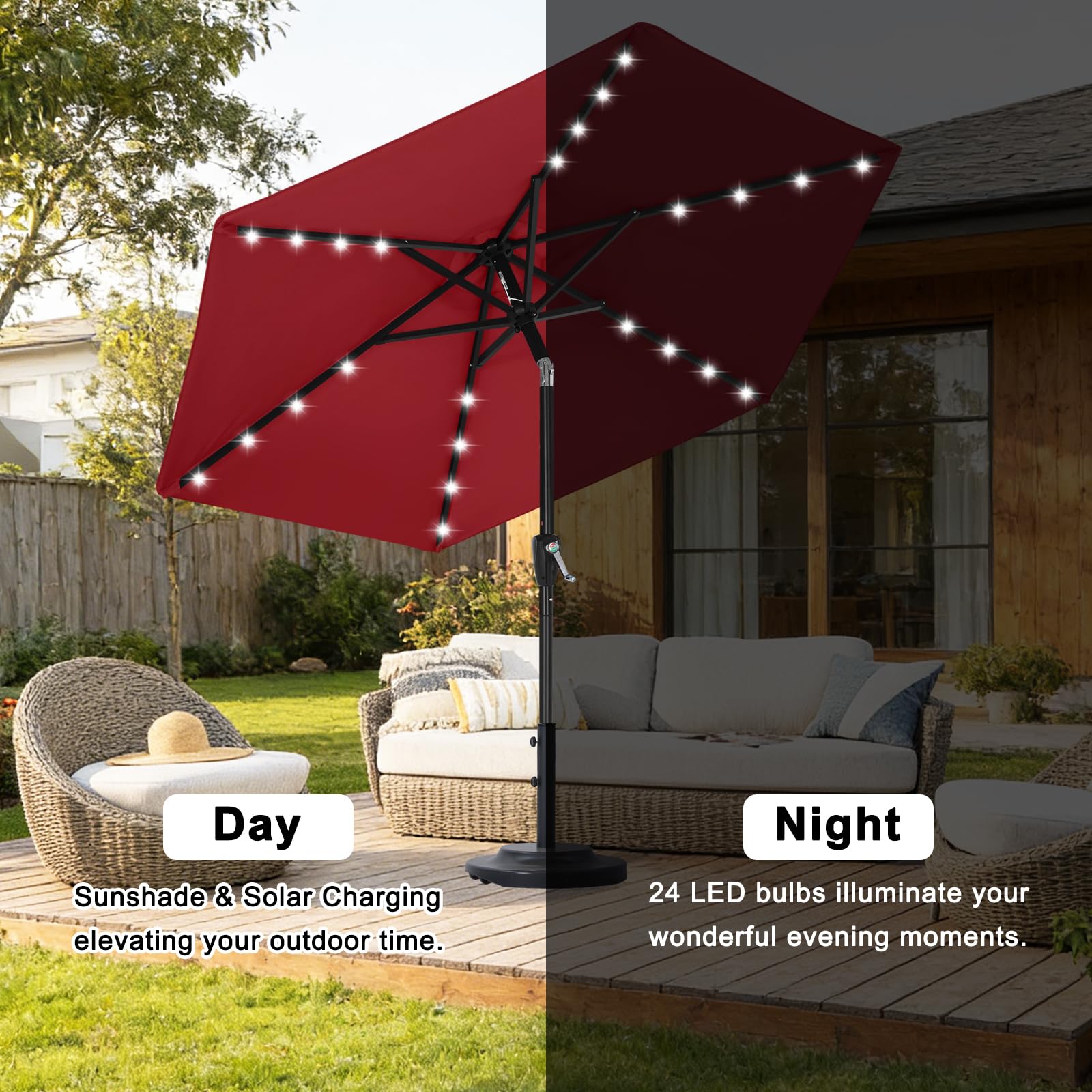 ABCCANOPY Solar Led Patio Umbrella with 24 Lights 7.5FT(Burgundy)