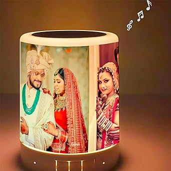 Harsh Personalized Gifts | Customized/Personalized Bluetooth Speaker with Photo | LED Table Top RGB Lighting | LED Crystal Moon Lamp Photo Frame | White Round Shape | Best Sound (Style 04)