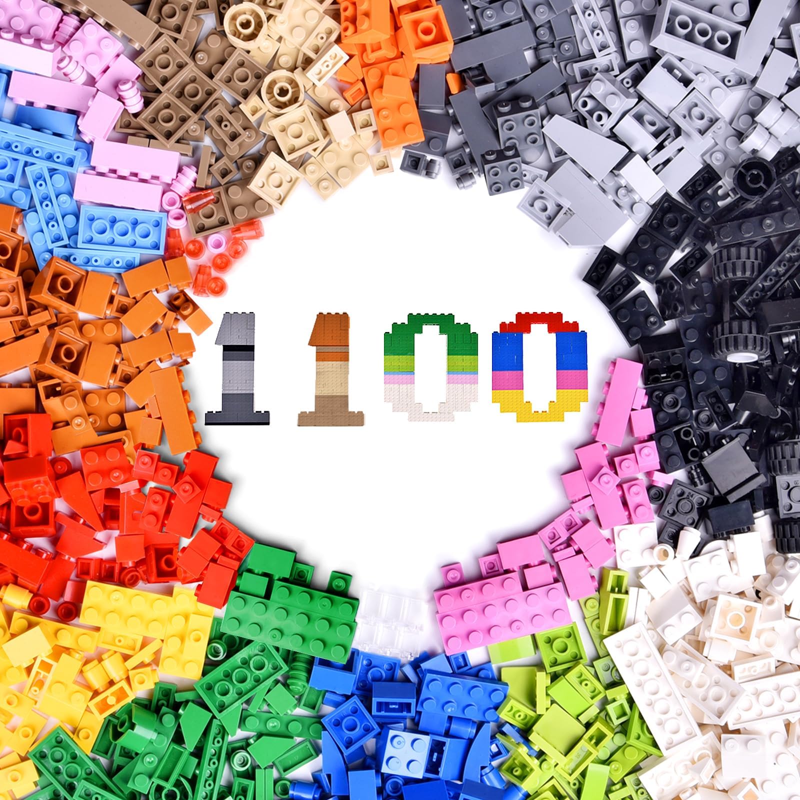 1100 PCs Building Bricks in 17 Popular Colors and 147 Mixed Shapes with Carrying Case, Classic Creative Building Blocks Compatible with All Major Brands, Bulk Basic Bricks Toys