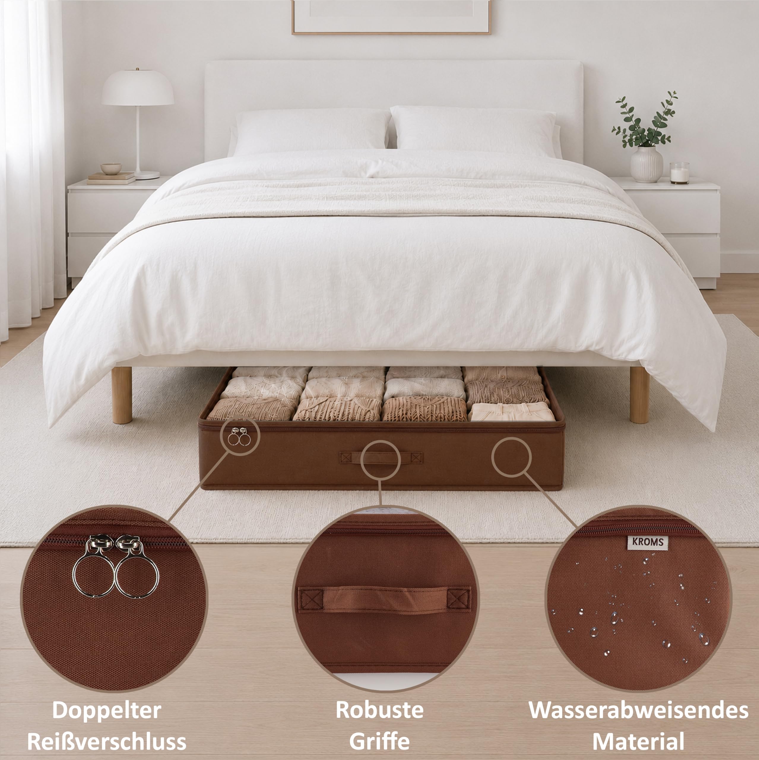 Unterbett Aufbewahrung 2er Set - Braun - 100 x 60 x 15 cm - Aufbewahrungsbox mit Deckel - Bettwäsche, Kleidung & Decken - Unterbett Aufbewahrungsbox faltbar - Kleiderschrank Organizer
