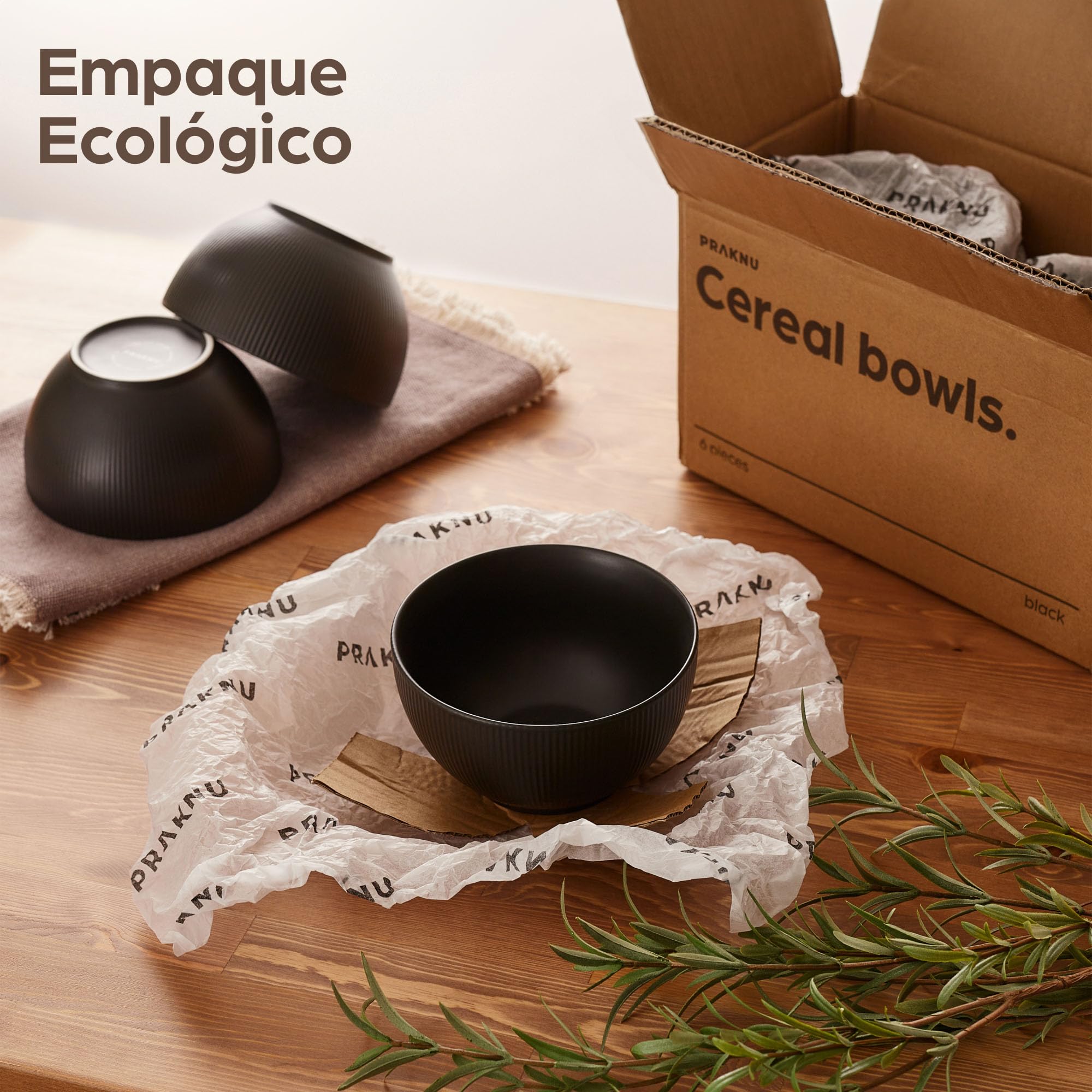 Praknu 6 Cuencos de Cerámica Grandes 700 ml Negros – Para Cereales, Sopa y Ensaladas – Resistentes y Aptos para Microondas y Lavavajillas - Cuencos de Ensalada y Sopa
