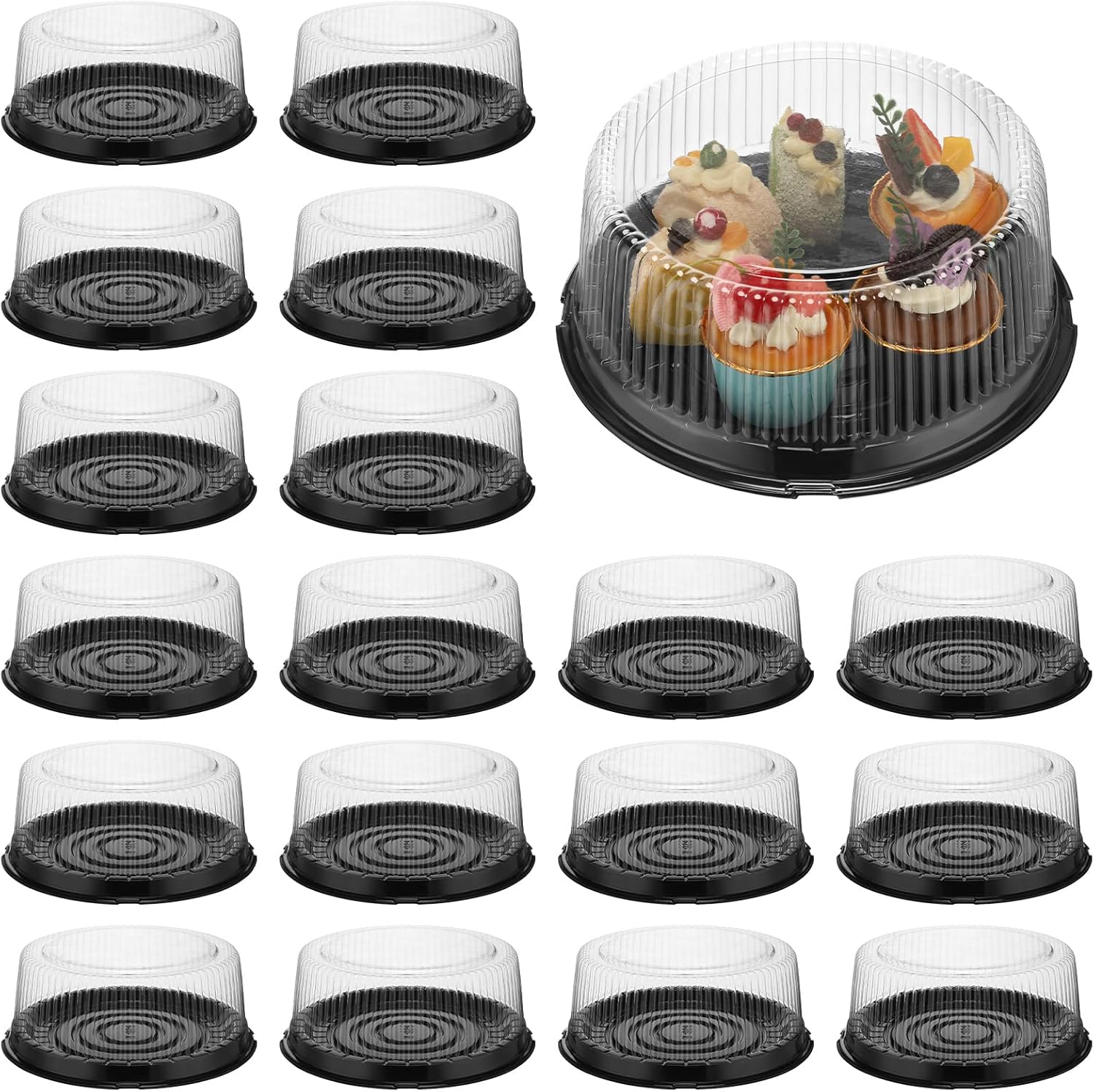 Nuanchu 24 Pieces 8 Inch Disposable Cake Containers with Lids Plastic Serving Tray Clear Platters with Clear Lids Round Disposable Cake Holder for Storing Party Takeout Food Catering Display (24) Thumbnail