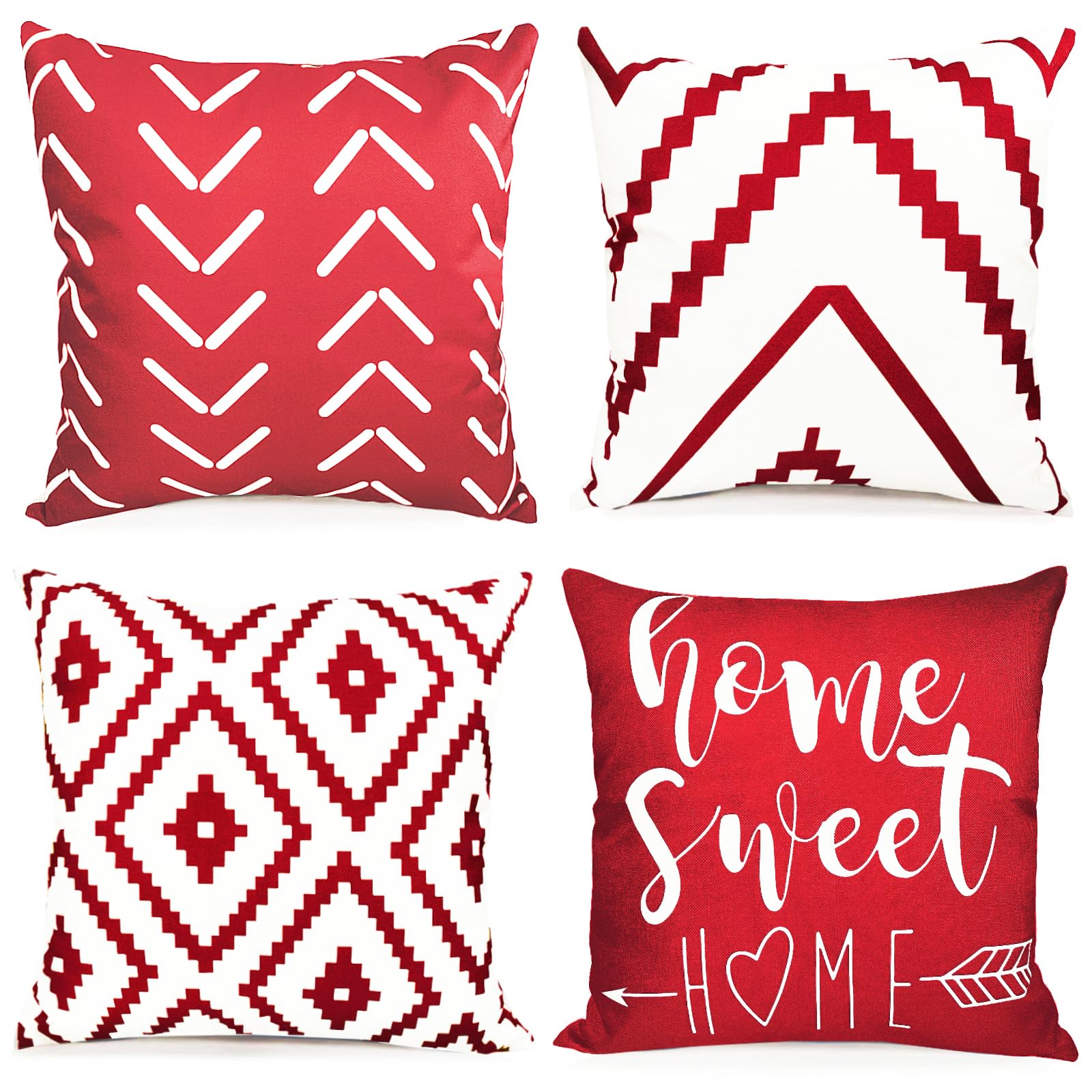 RYSMIYOU Decorative Throw Pillow Covers 18x18 inch Set of 4 Wine Red Pillow Covers for Couch Sofa Bed Living Room,Farmhouse Outdoor Throw Pillow Cover