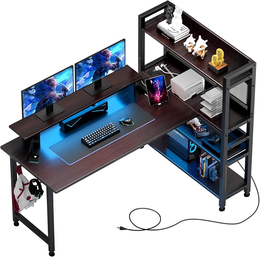 ゲーミング＆パソコンデスク モニター台付き Amazon | ジーティーレーシング ゲーミングL字デスク - モニター