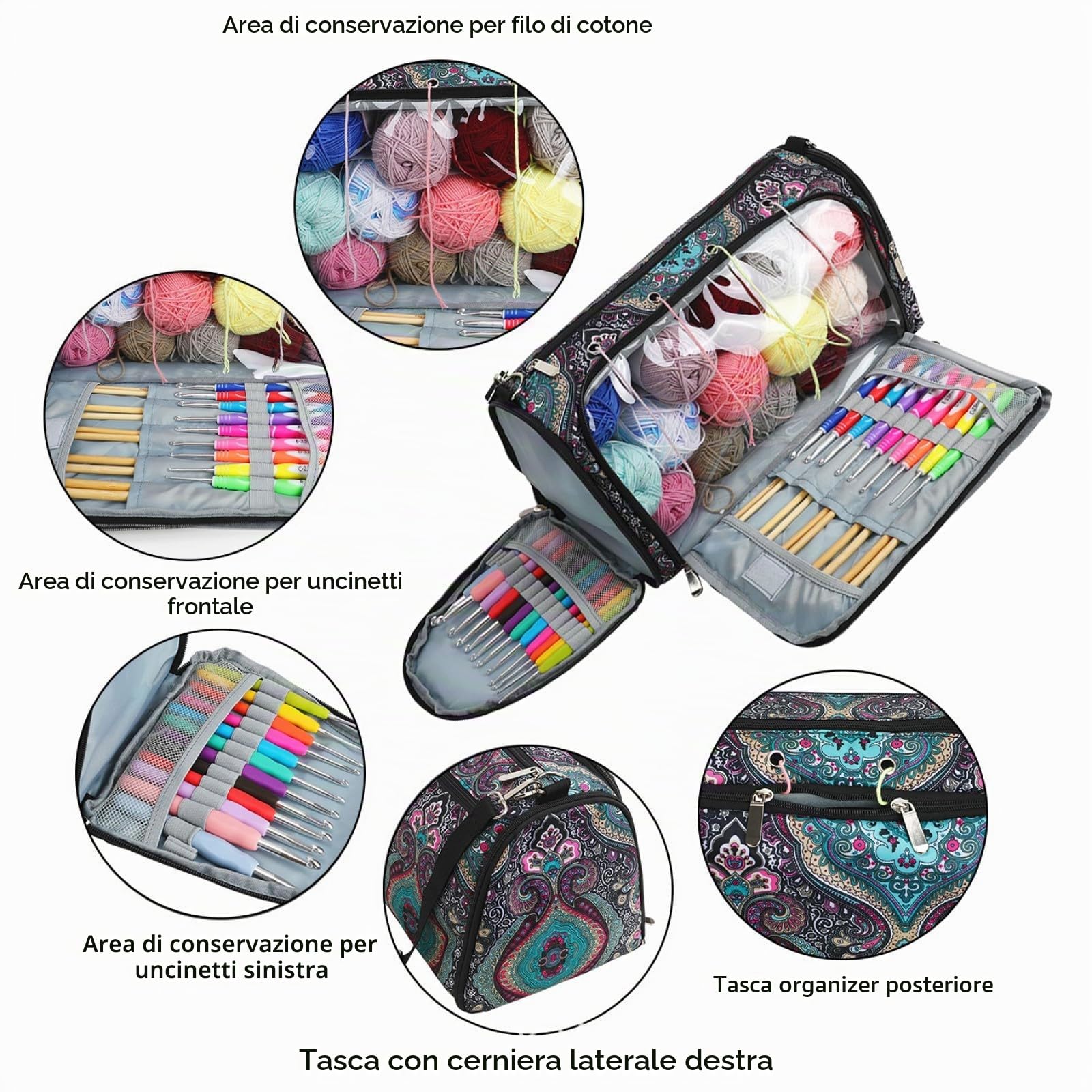 Borsa per filati, organizer per filati, custodia in lana, borsa a maglia, custodia per filati, Borsa per Ricamo in Tessuto Oxford Resistente per Maglieria