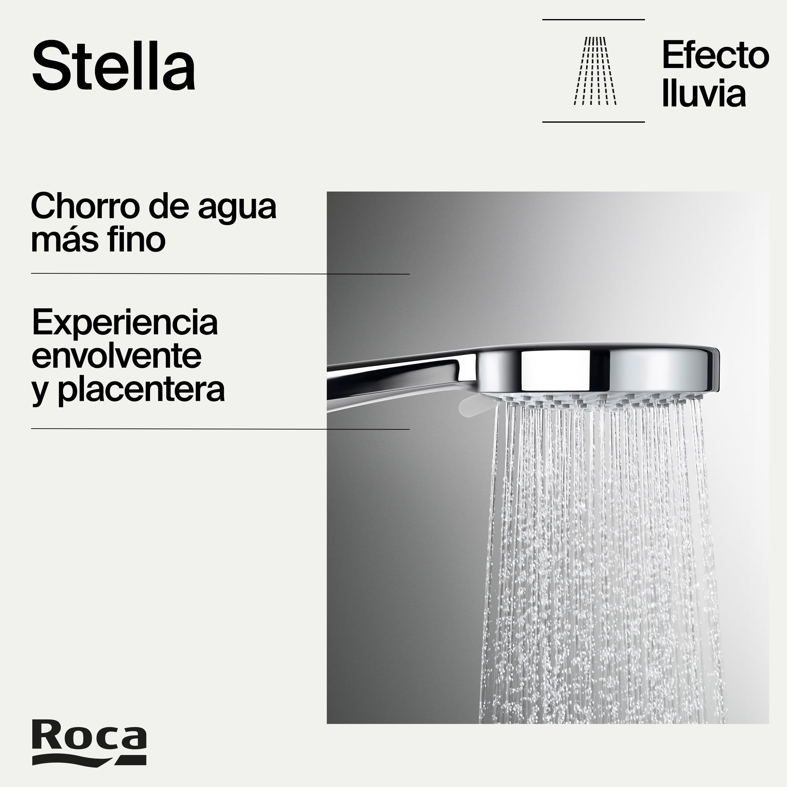 Roca,Stella,Set de ducha. Incluye ducha de mano de 100 mm de 3 funciones, soporte de ducha articulado y flexible de PVC satinado de 1,70 m,A5B1C03C00