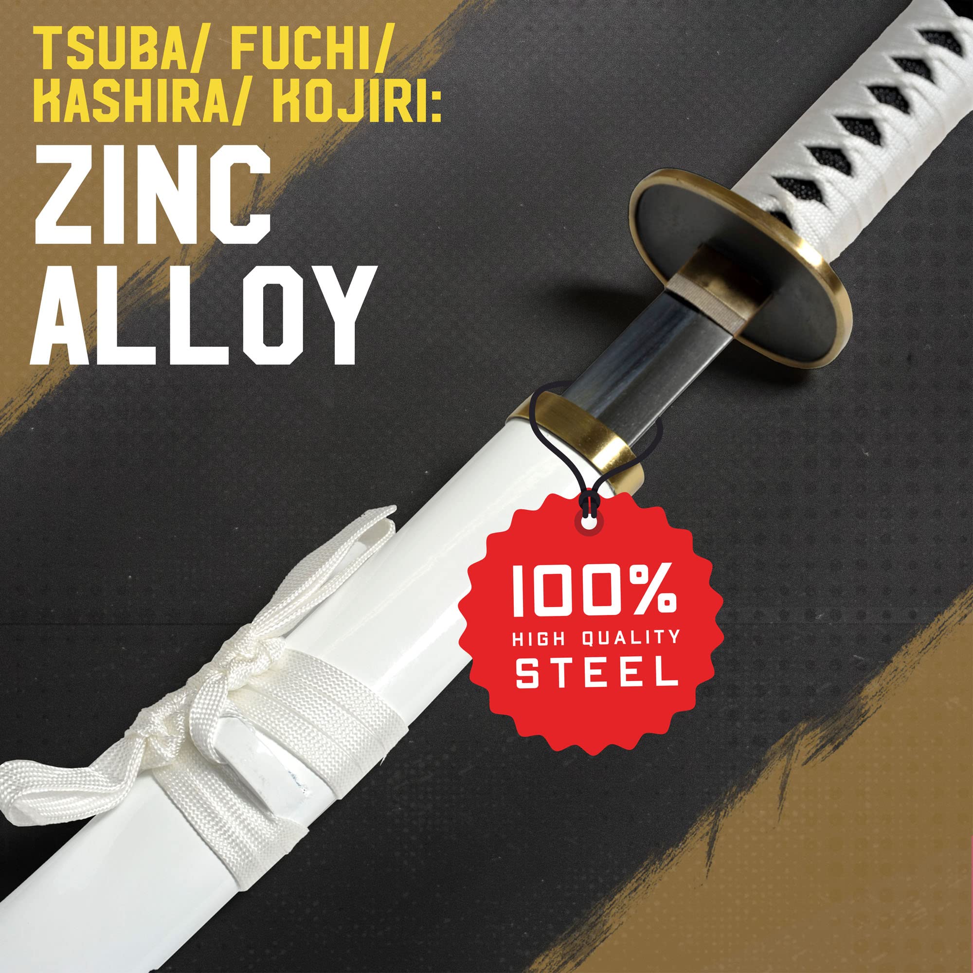 One Piece Katana Replik Scheide – Stahlversion | Stahlklinge, Metall-Tsuba, Holzgriff | Sammlerstück & Wanddeko für One Piece Fans & Anime-Sammler
