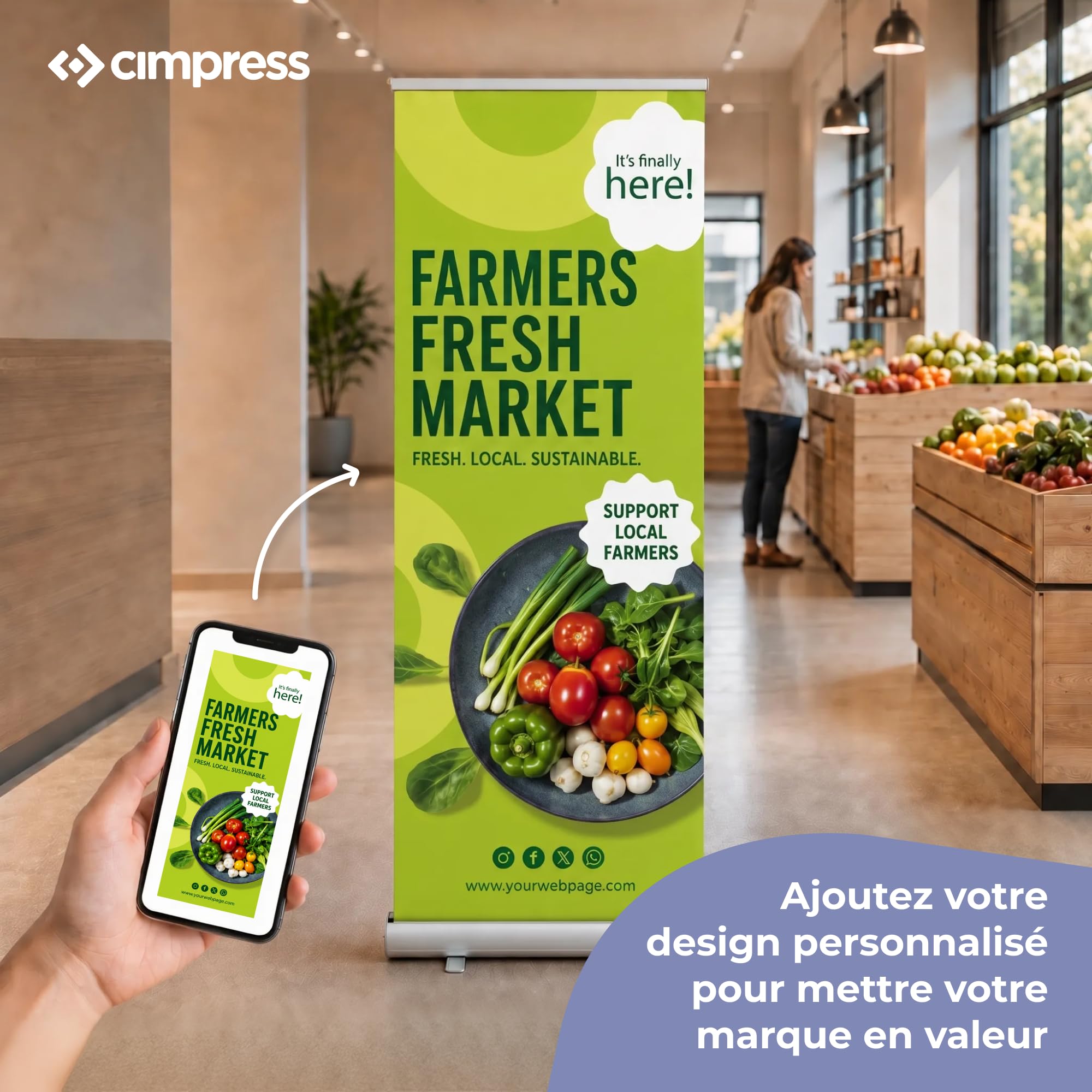 Cimpress Bannière Roll Up Personnalisée, 85 x 206 cm, Cassette Standard