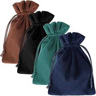 Tucnoeu 4pcs 7.08 X 5.11inch Velvet Gift Bags Soft Velvet Bags with Drawstrings,Dice Bag Small Drawstring Pouch for Tarot Rune Jewelry Crystal(4 Colors)