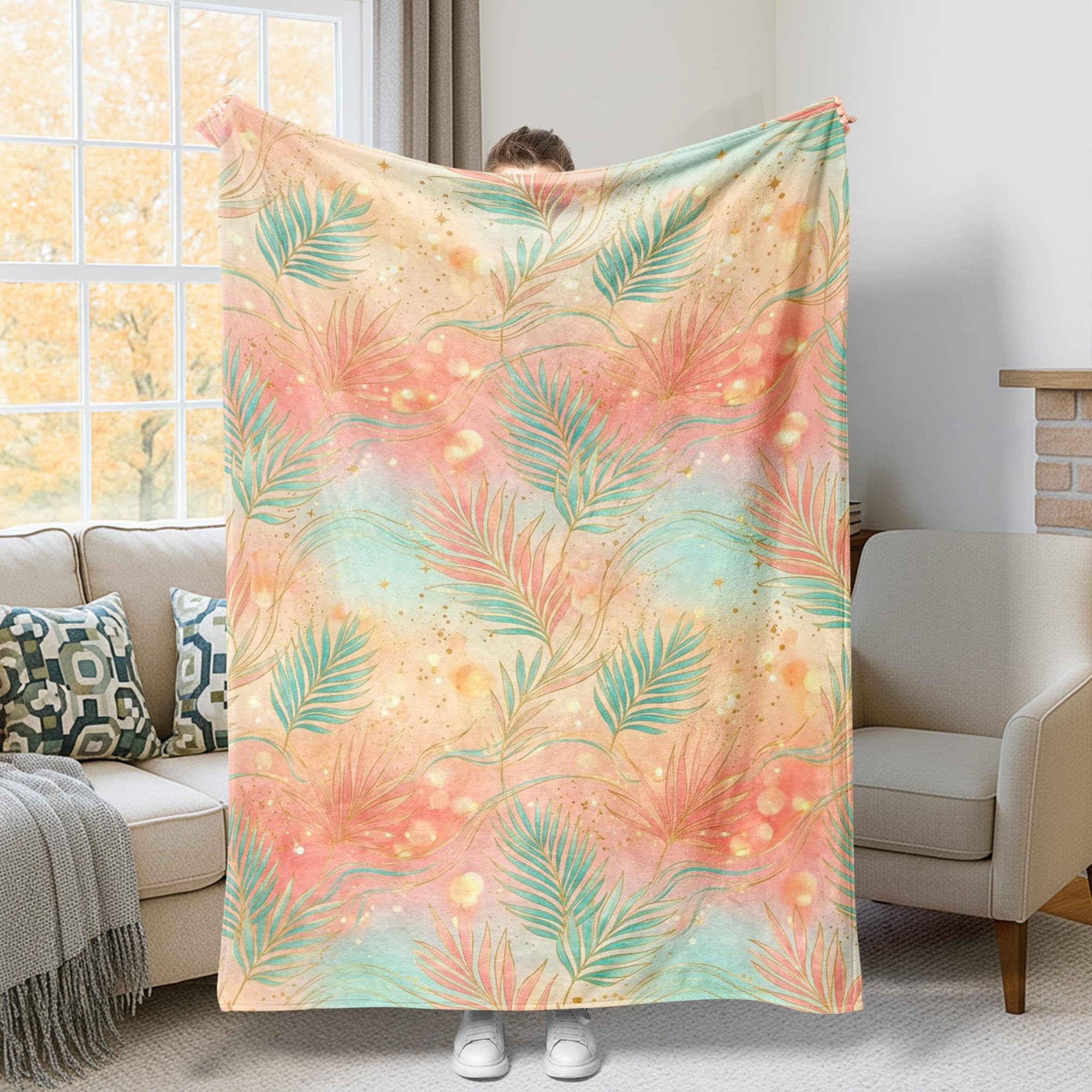 Jeté de lit en flanelle motif pois pêche d'été 152x203 cm