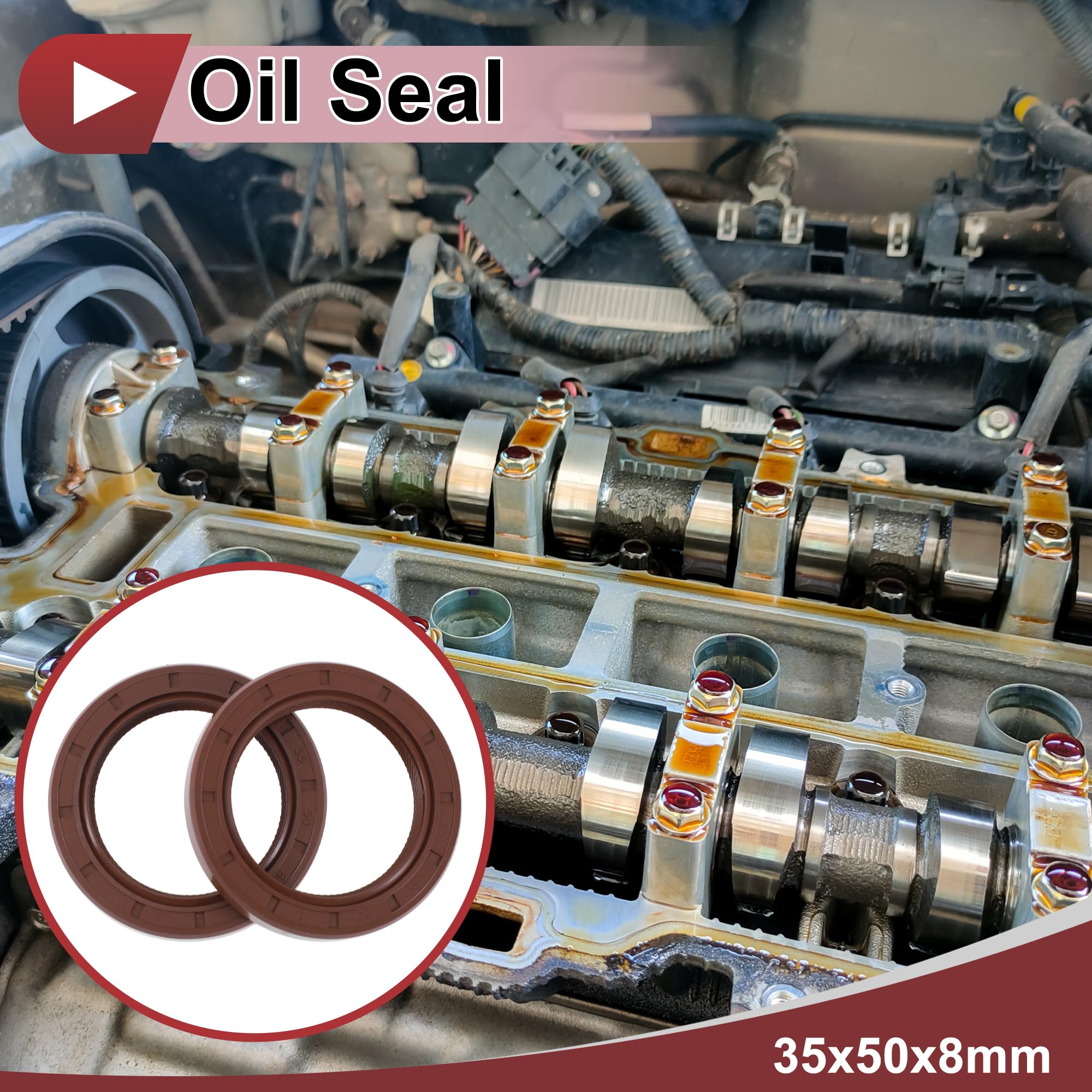 HEROFFIX Universal Oil Seal TC Seal Ring Rotary Shaft Seal 35x50x8mm High Pressure FKM Rubber Brown 2 Pcs