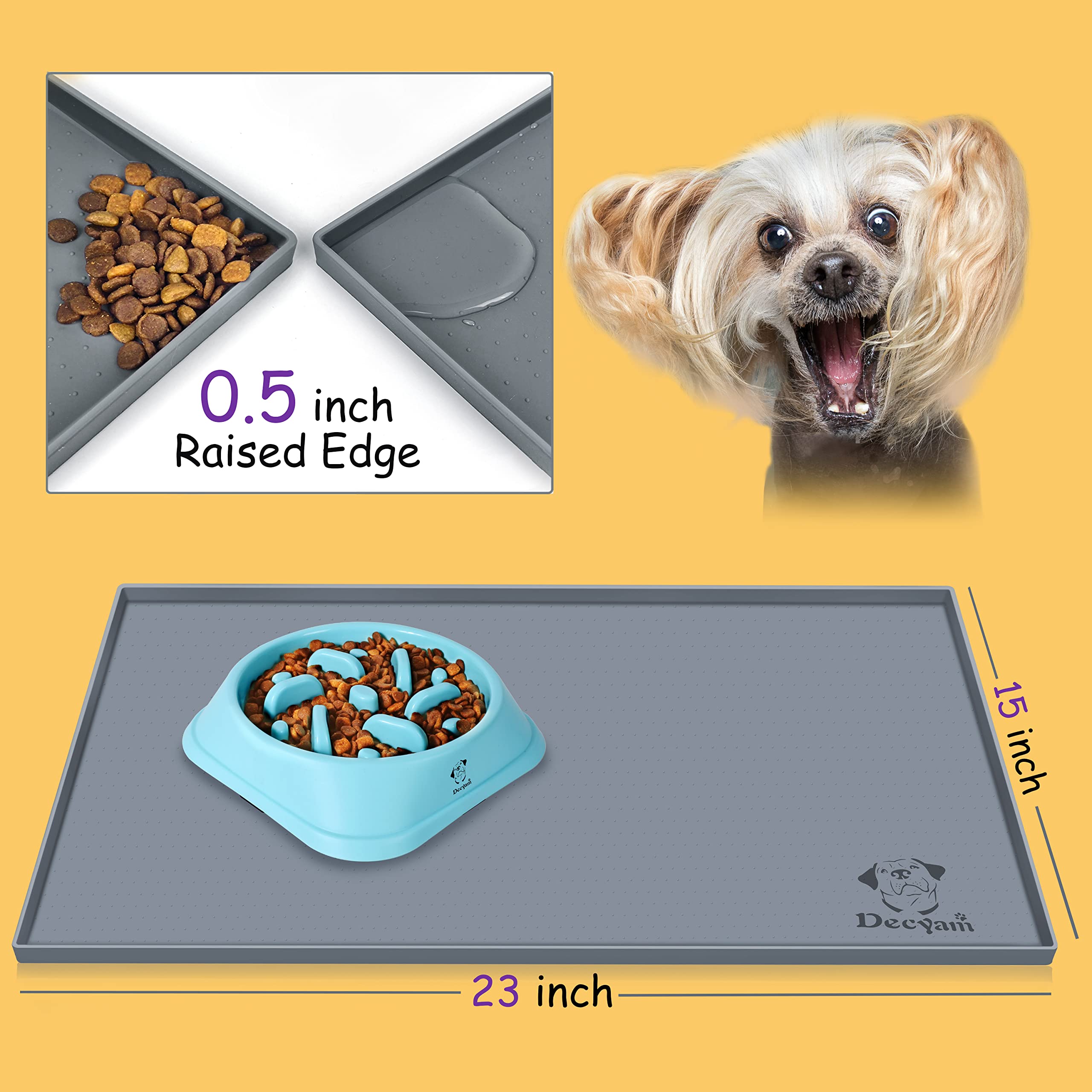 Decyam Tapete de Comida para Perros, tapete de Comida para Gatos, tapete para Perros con diseño Antideslizante, tapete para Gatos con Altura Adicional para Evitar derrames, fácil de Limpiar