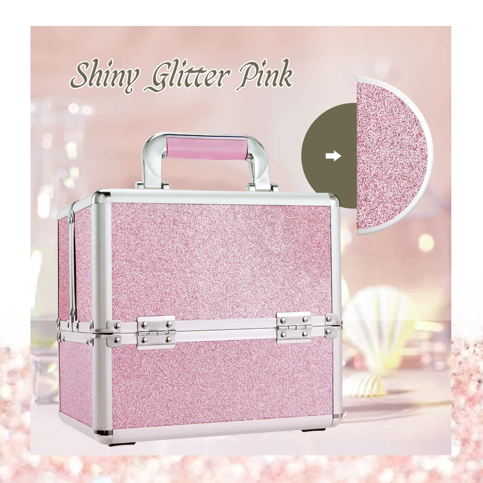 Schminkkoffer Kosmetikkoffer Make up Organizer Alu Werkzeugkoffer Nagel Koffer Beauty Case Make up Organizer,Rosa