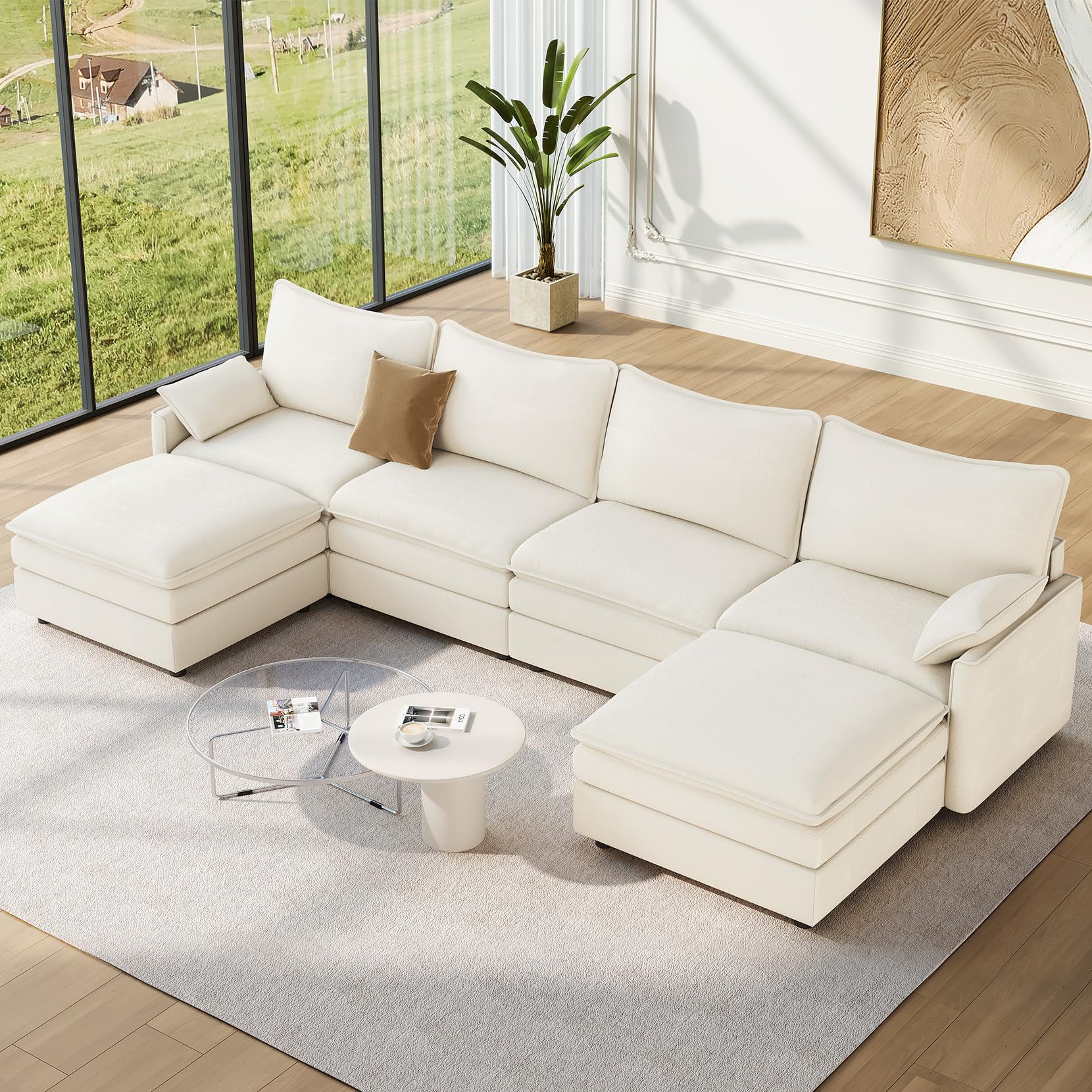 Vesgantti 142" U Shaped Sectional Couch, Comfy Cloud Modular Sectional Sofa with 2 Ottoman Deep Seat Chenille Modern Cloud Sofa, Modular Sofas for