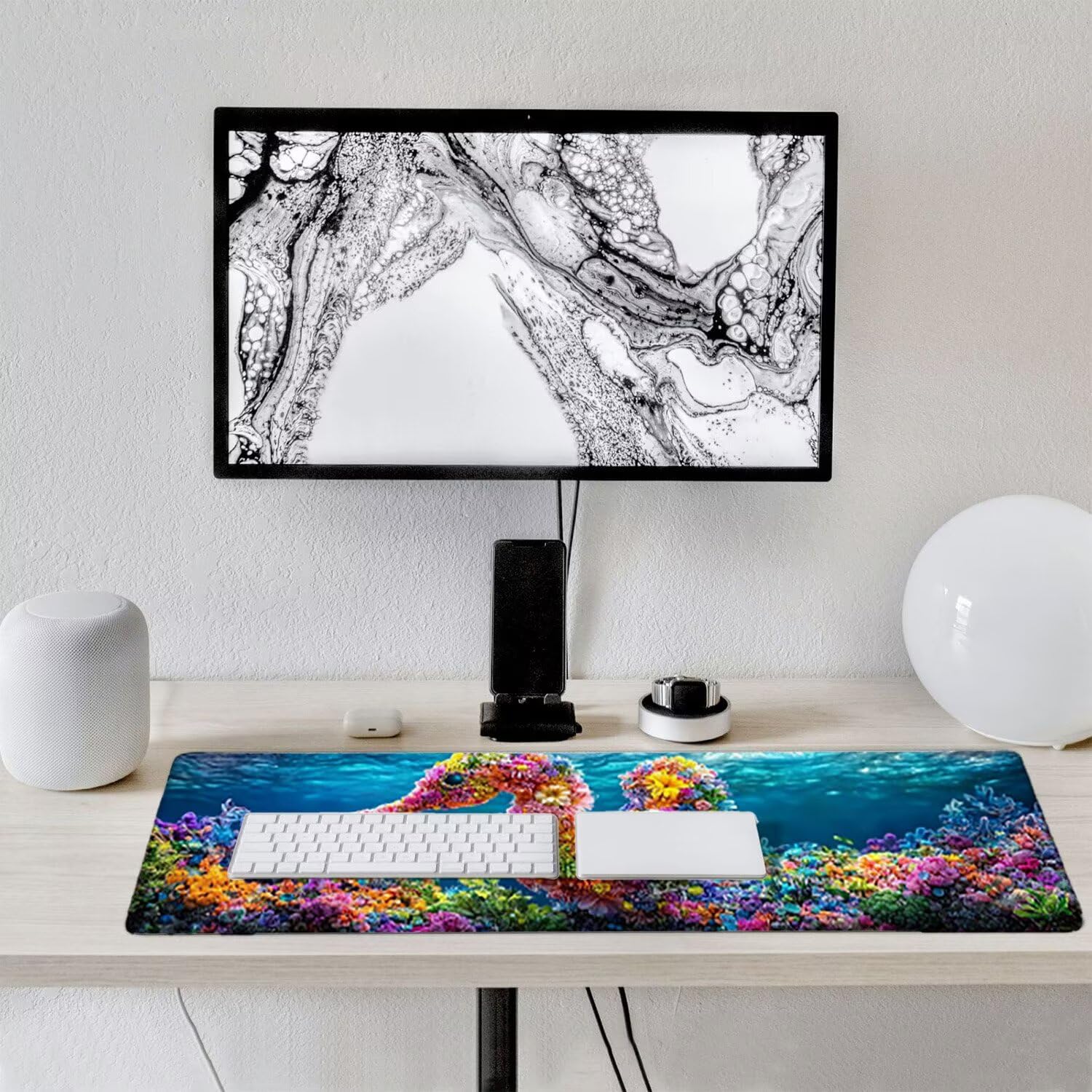 Podkładka pod mysz do gier XXL duża mysz 1200 x 500 mm, duża podkładka pod biurko z antypoślizgową gumową podstawą dla graczy, poprawia precyzję i szybkość (kwiaty konika morskiego) o-369