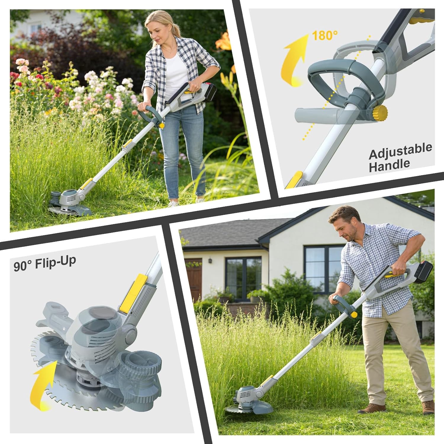 6000mAh Electric Weed Wacker Cordless, 21V Battery Powered Weed Eater with 3 Types Blades, 2 in 1 Brush Cutter/Edger Tool, for Lawn, Yard and Bush Trimming, 2 Battery