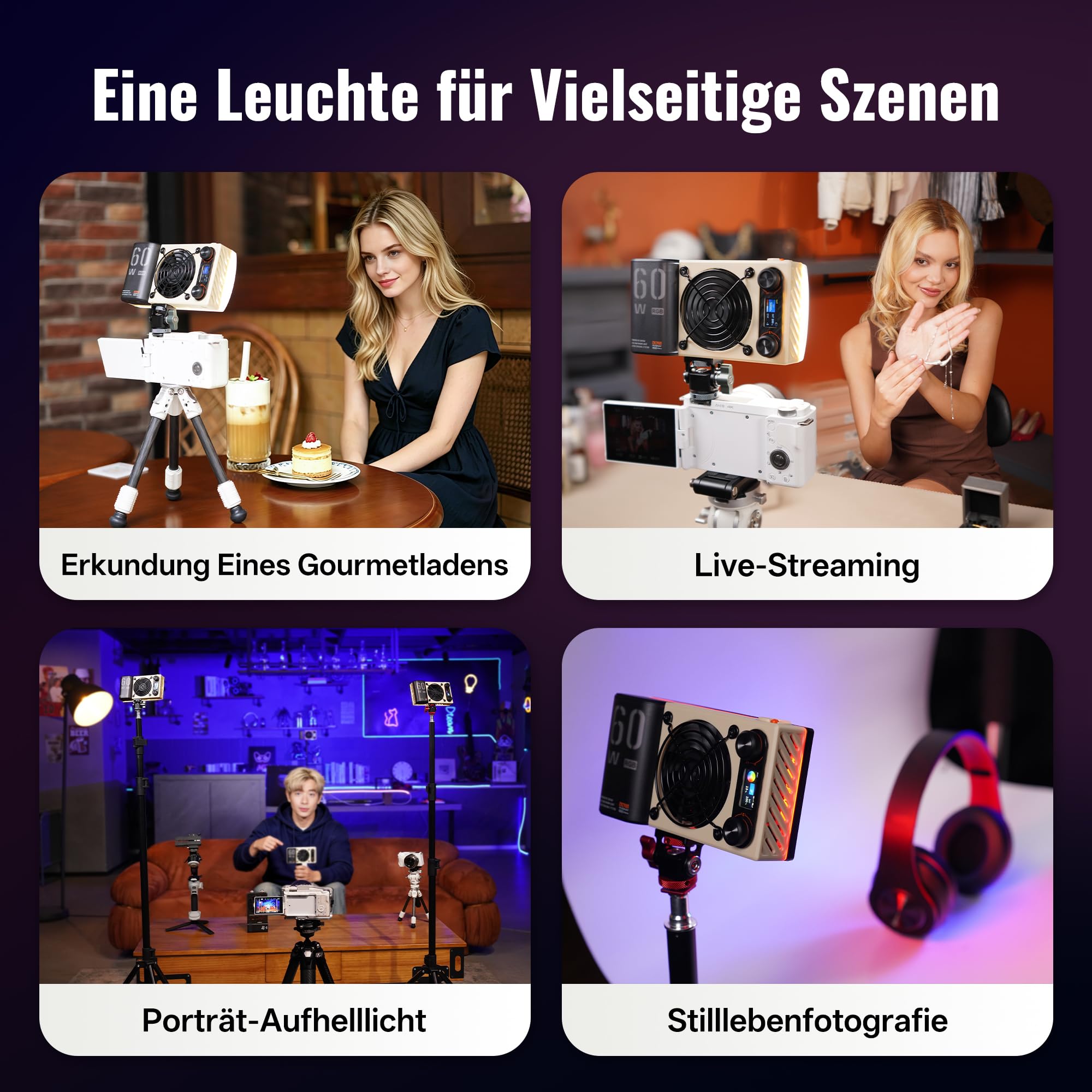 ZHIYUN FIVERAY M60 Ultra [Offiziell]60W RGB Videoleuchte mit Cold Shoe,430g | Magnetische Befestigung, App Steuerung&Herr-Sklave, Kamera Licht für DSLR Kamera/TikTok Live/YouTube/Vlogs, 2500K~10000K