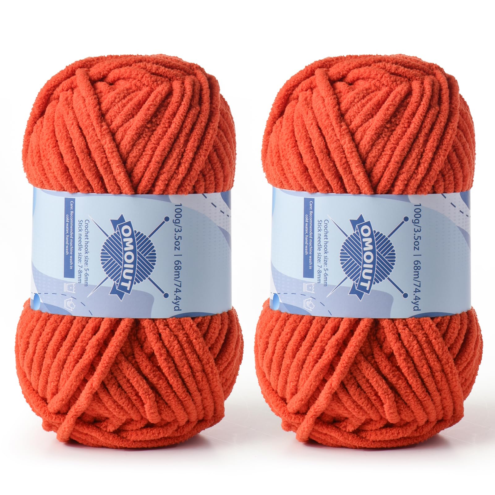 2 Pack Chunky Chenille Yarn for Crocheting, Baby Yarn for Crocheting Soft Blankets, Bulky Yarns for Crochet Amigurumi, 200g (148.7yds) Fluffy Velvet Yarns for Hand Knitting (2 Orange)
