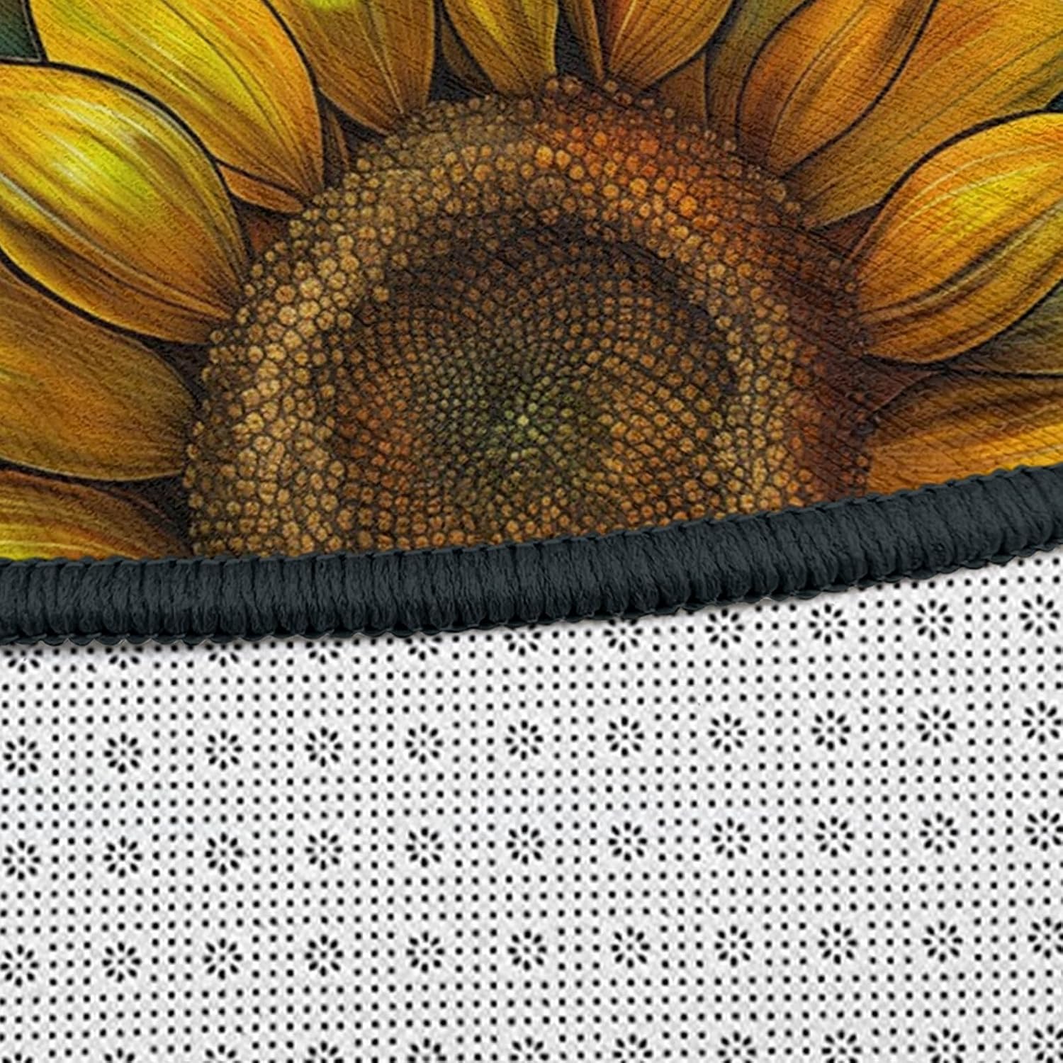 Fchen art Sunflower Round Rug, 63 inch Circle Floor Mat with Vibrant Yellow Flowers & Green Leaves, Uplifting Living Room Decor, Washable Cotton with Stitched Edges