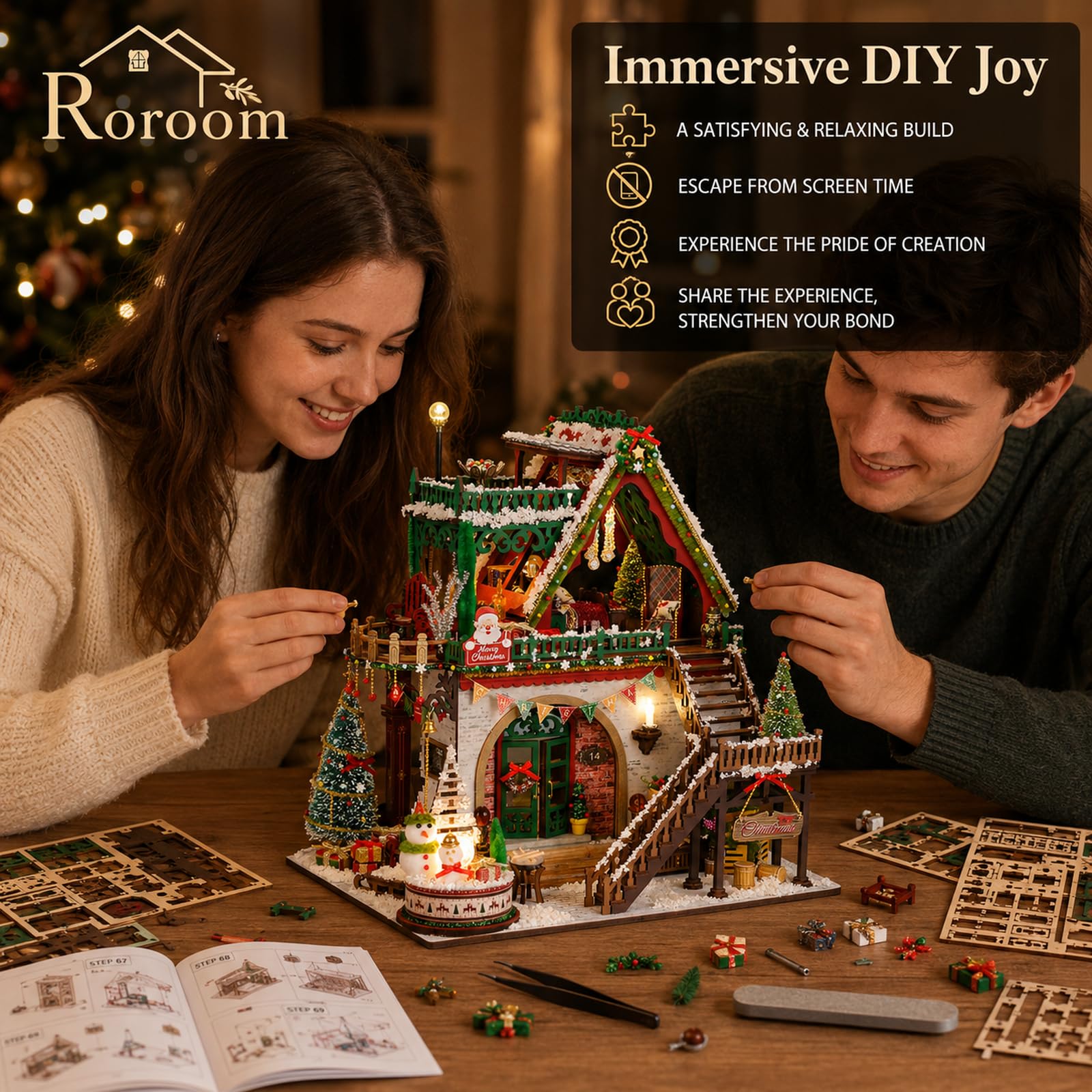 Roroom Kit fai da te in miniatura, kit per casa delle bambole innevata di