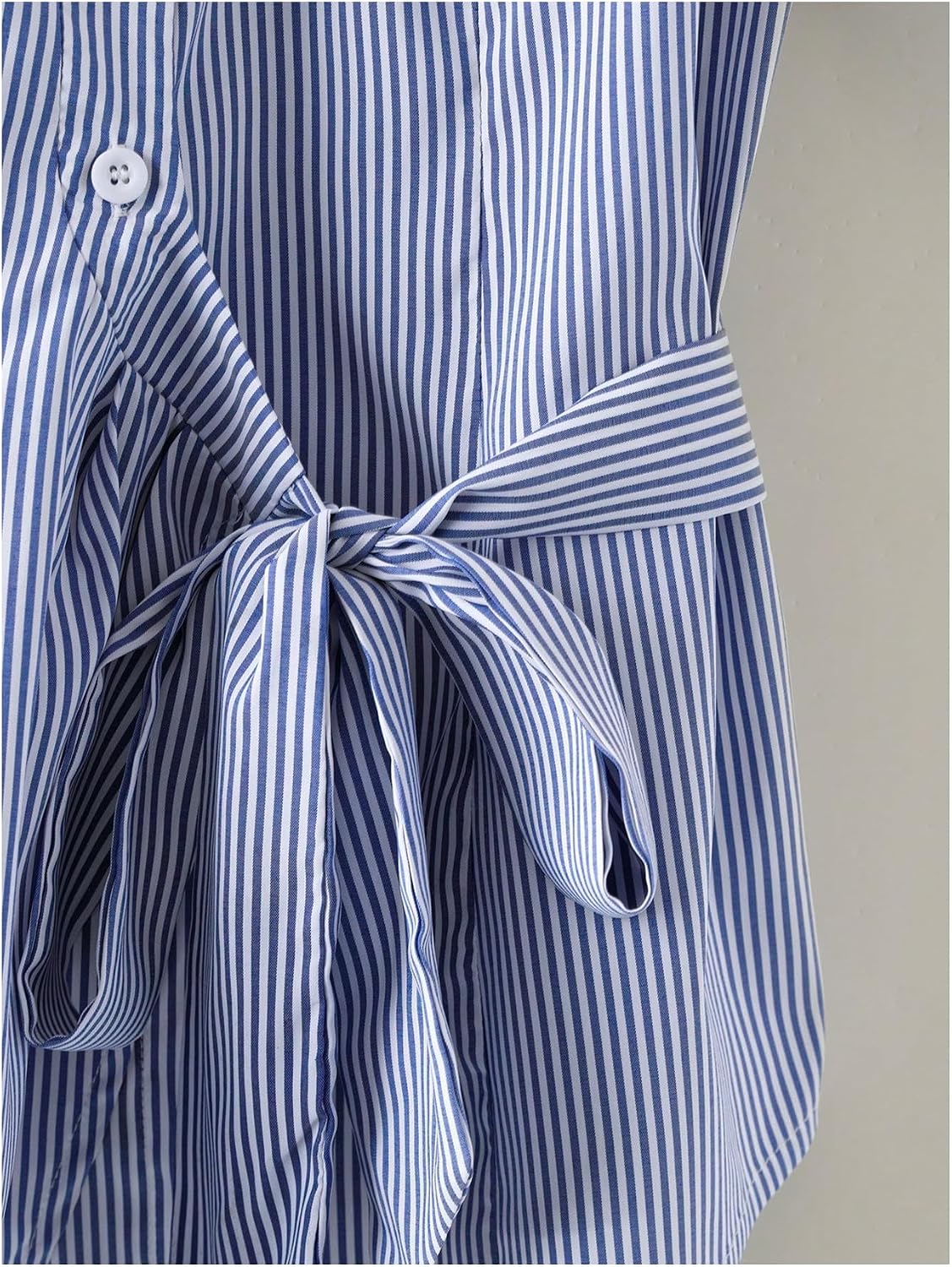 Verdusa Women's Bow Tie Belted Dressy Blouses Striped Button Down Shirts Puff Sleeve Collared Tops Business Casual Outfits