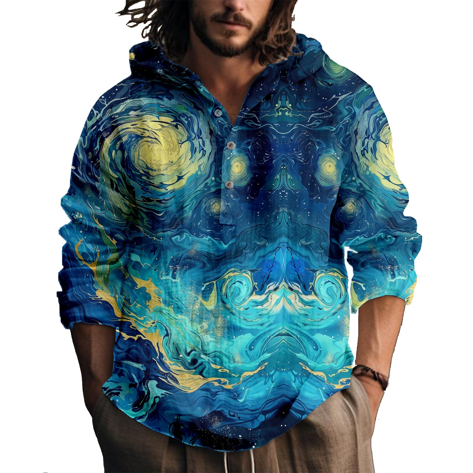 Biacolum Men's Hooded Long Sleeve Shirt Graphic Button Up Henley Neck Lightweight Hoodie Shirts Casual Pullover