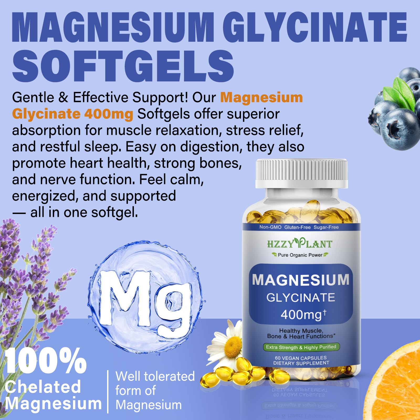 Magnesium Glycinate Softgels, High Absorption Magnesium Glycinate 400mg Supplement for Muscle, Heart, Sleep & Bone Support, Bisglycinate Softgel Capsules Supplement, Vegan, Non-GMO, 2 Month Supply — Amazon image 2