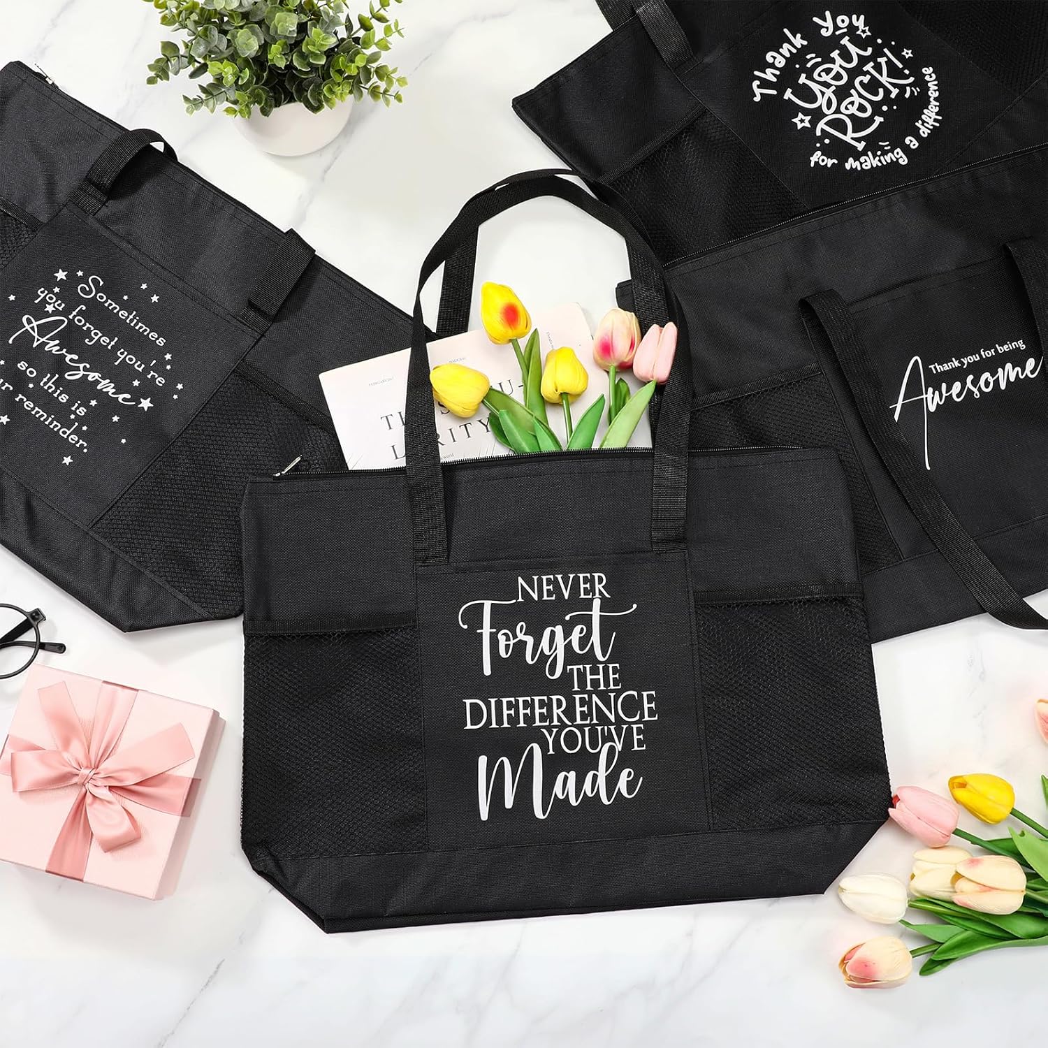 Talltalk 20 Pcs Employee Appreciation Gifts Thank You Tote Bag Bulk for Women Nurses Office Gifts (Black) - Image 5