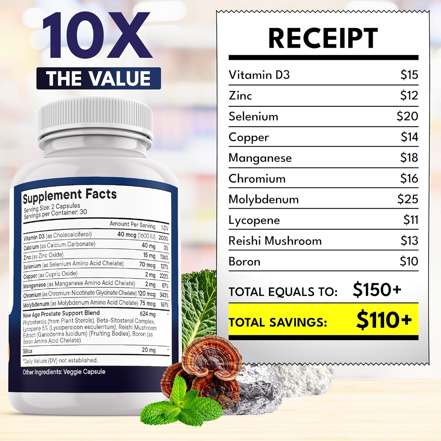 NEW AGE Prostate Advanced Prostate Supplement for Men – Reduce Bathroom Trips, Promote Sleep, Support Health & Bladder Emptying - Made with Lycopene, Beta Sitosterol - 120 Count