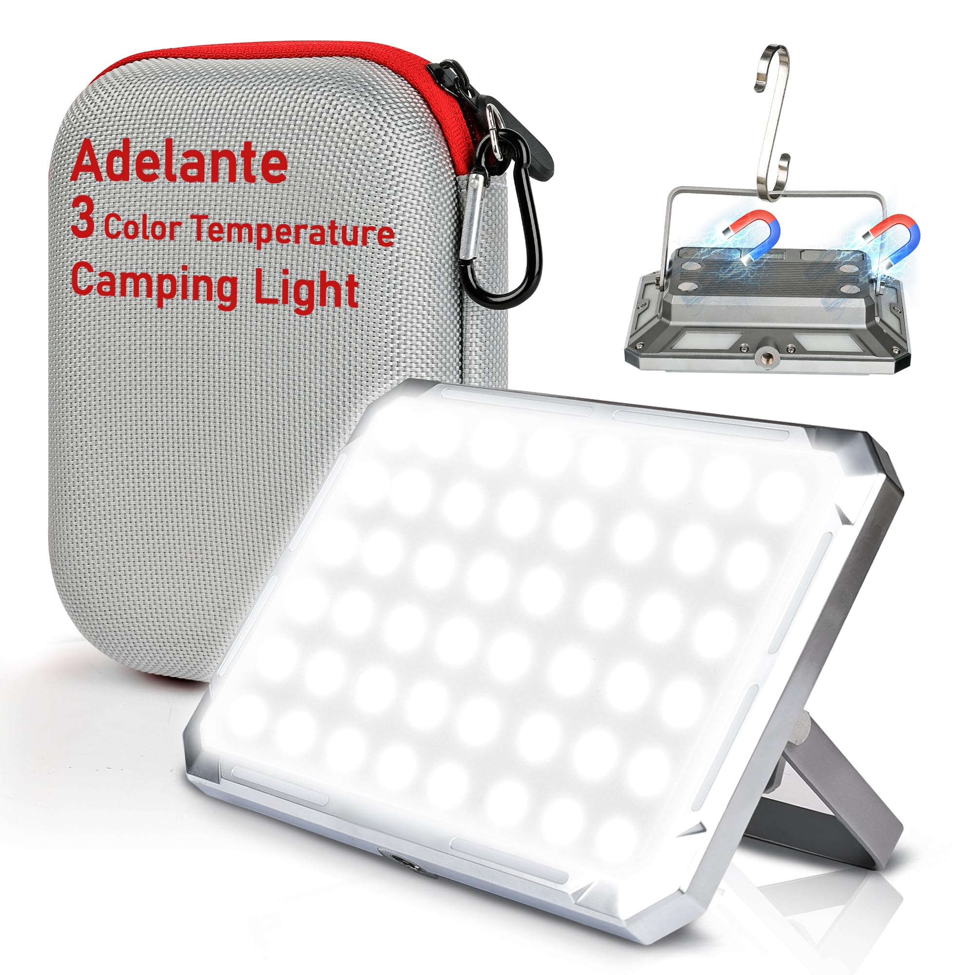 Adelante LED Camping Lantern Rechargeable Light, 2500LM 3Color Temperature Camping Light with Magnet, Portable Mobile Charger, Tent Light for Power Outages, Emergency, Hurricane