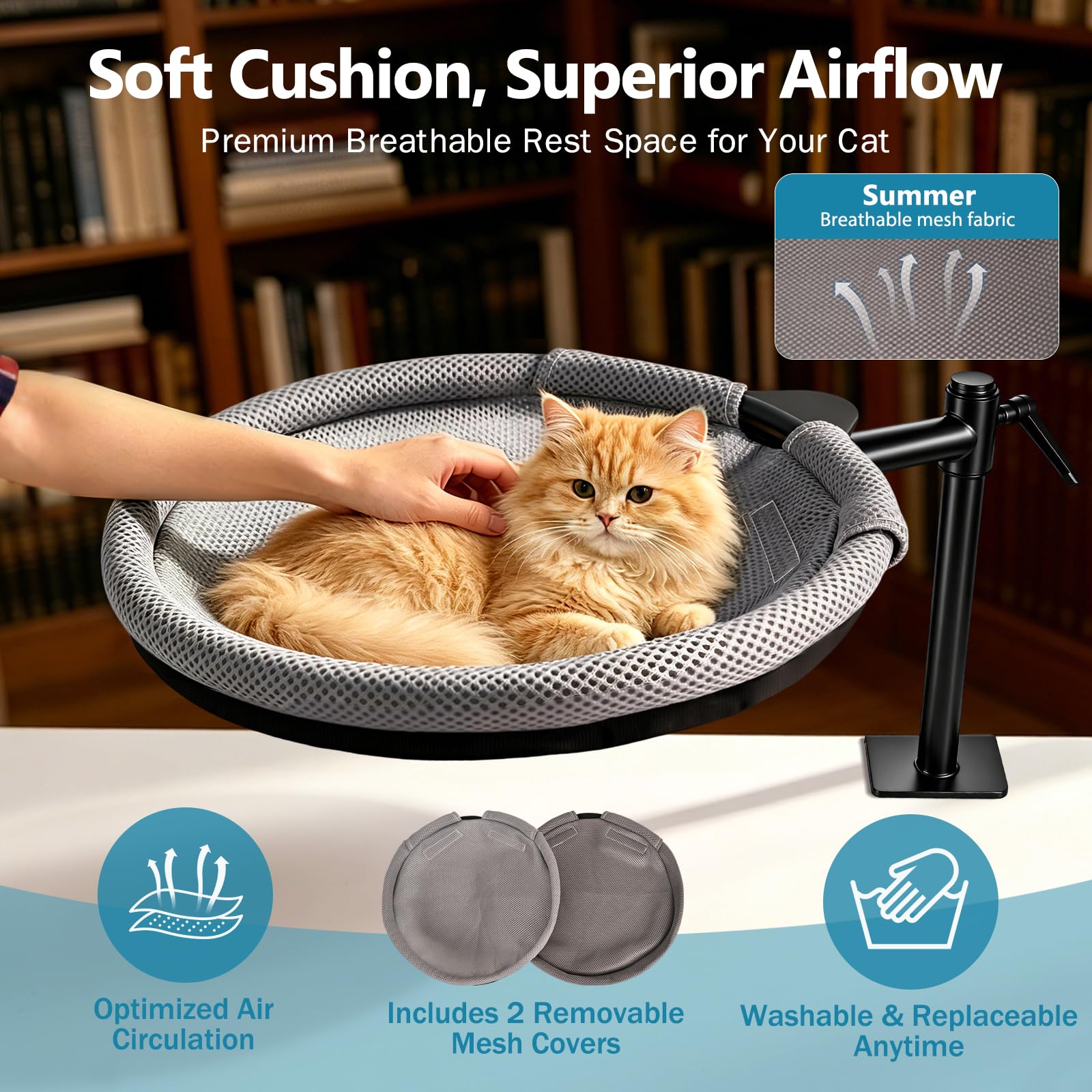 Cuccia Gatto da Scrivania Cat Desk Bed Cuccia girevole a 360° da Scrivania Regolabile in altezza con 2 Fodere Sfoderabili Fino a 20 KG per La Casa, l'ufficio