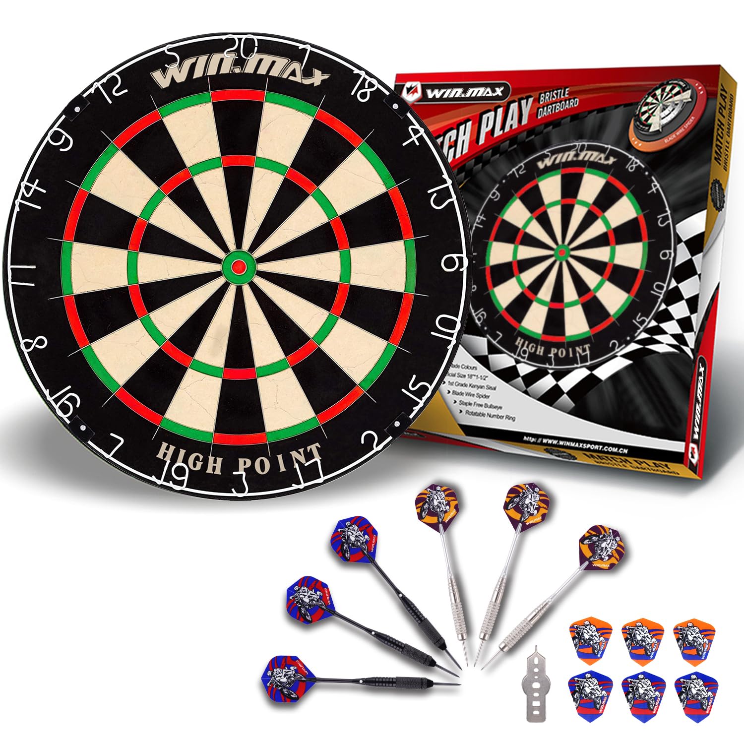 Dartscheibe Kork Offizielles mit Pfeilen Turniermaß Bristle Dart Scheibe Dartboard Steeldartscheibe Steeldart Dartscheiben Set 6 Dartpfeile Metallspitze,12 Flights