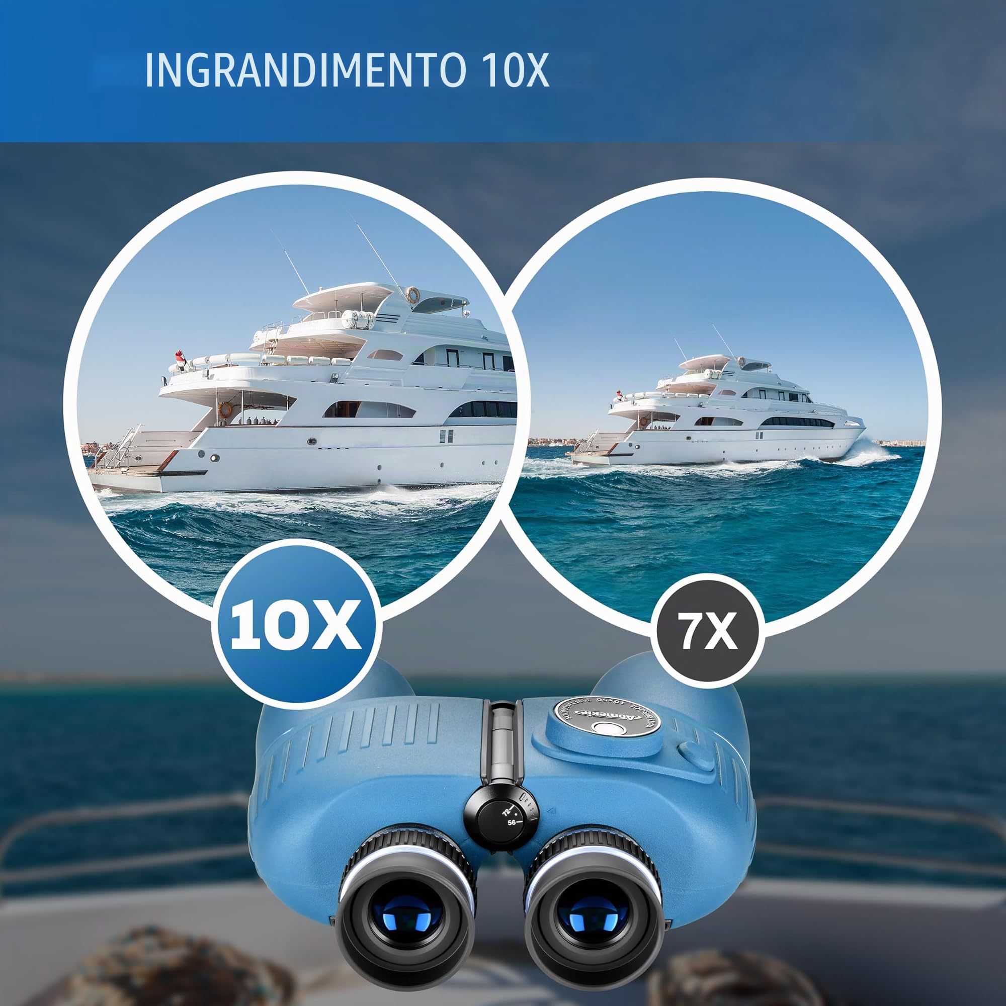 Aomekie Binocolo Marino 10x50 con Bussola Illuminata e Telemetro, Binocolo Professionale Lungo Raggio, Impermeabile IPX7 e Galleggiante, Ideale per Navigazione, Pesca e Sport Acquatici