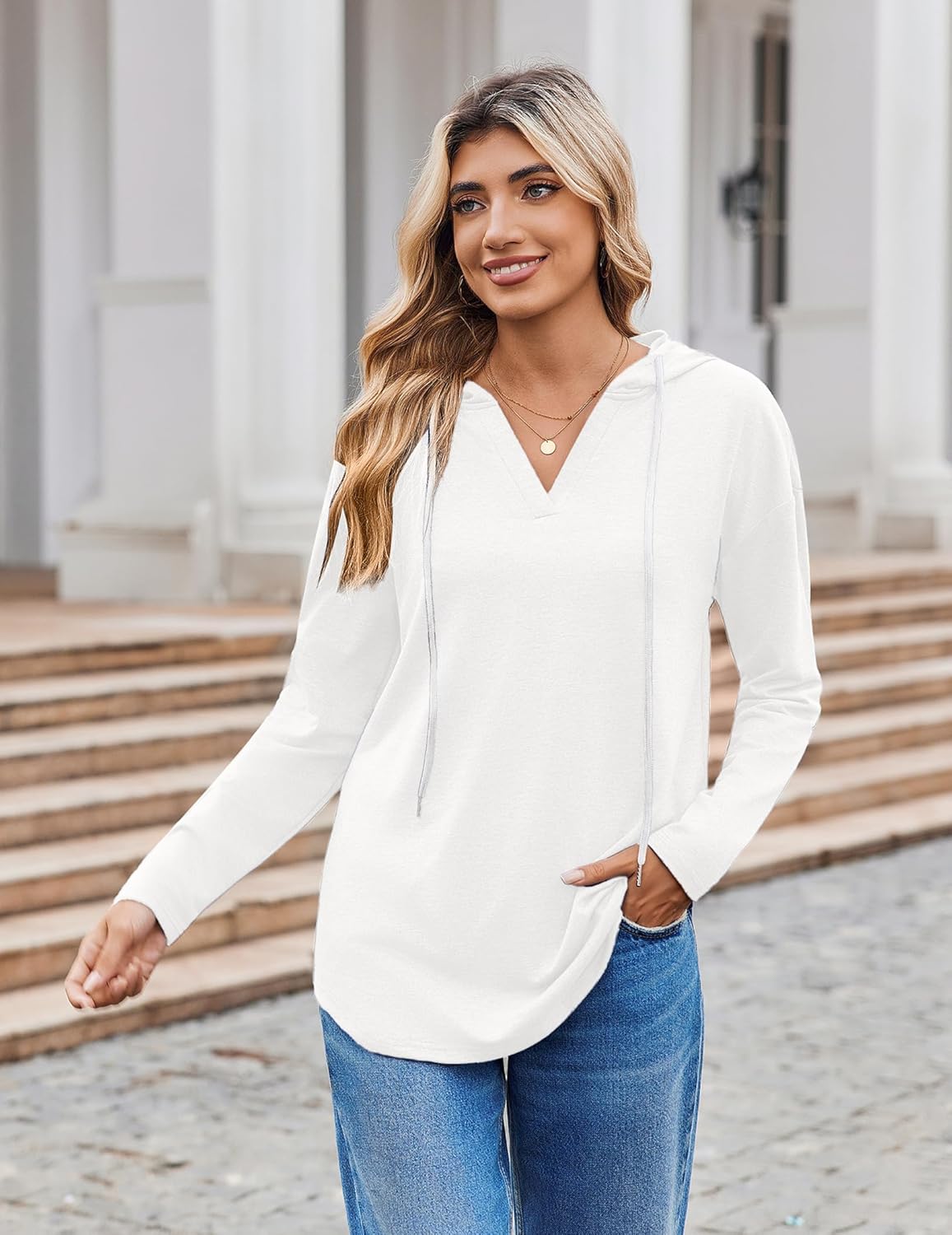 Zeagoo Hoodies for Women Long Sleeve Drawstring V Neck Pullover Sweatshirts Shirts Loose Casual Fall Tops - Image 3