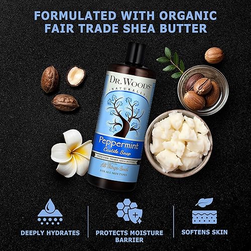 Miniatura 4 de Dr. Woods Jabón de castilla de menta con manteca de karité orgánica y bomba, 32 onzas