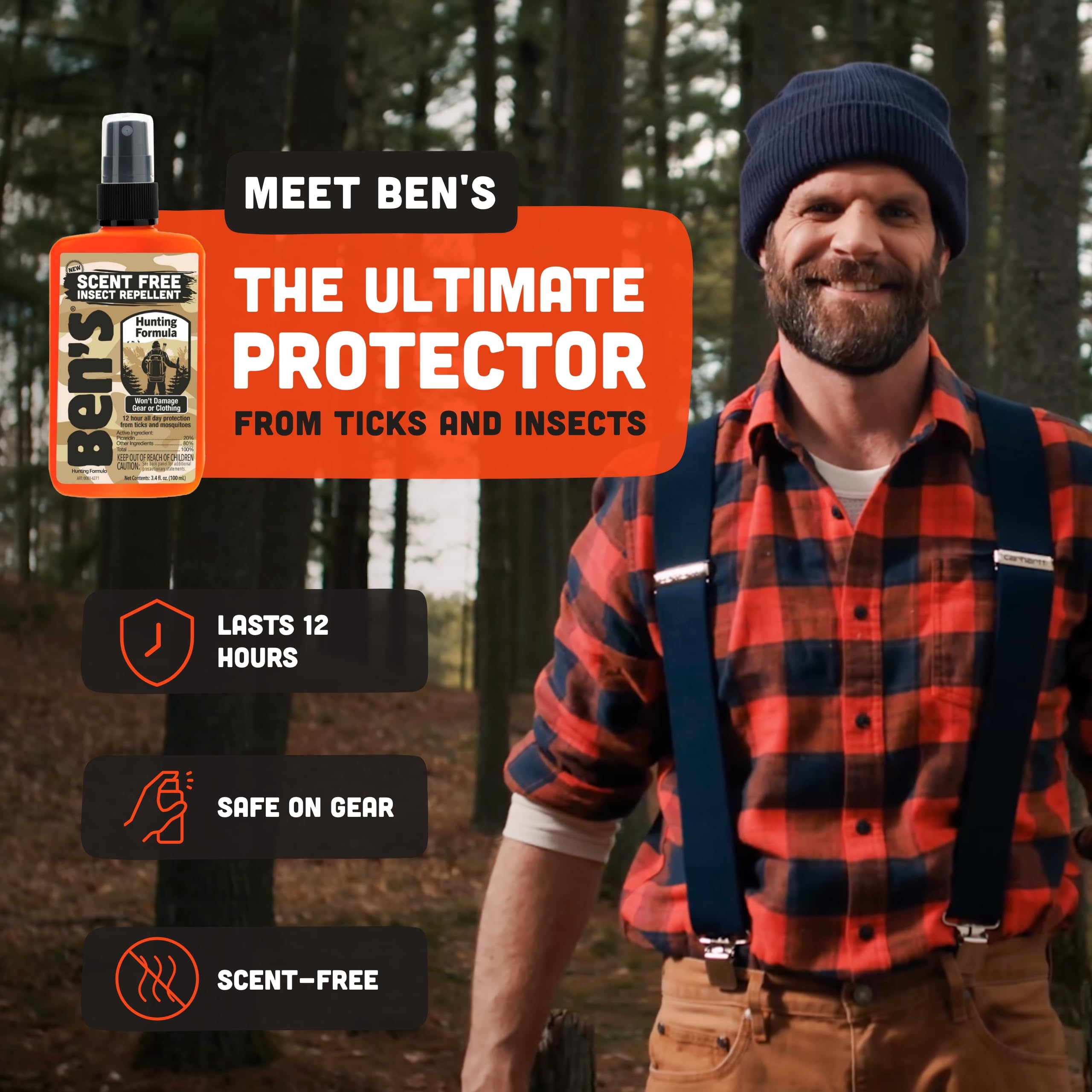 Ben's Hunting Formula - Tick & Mosquito Repellent for Up to 12 Hours of Protection - 20% Picaridin Bug Spray with Pump Spray - Sweat-Resistant - 3.4 oz (3 Pack)